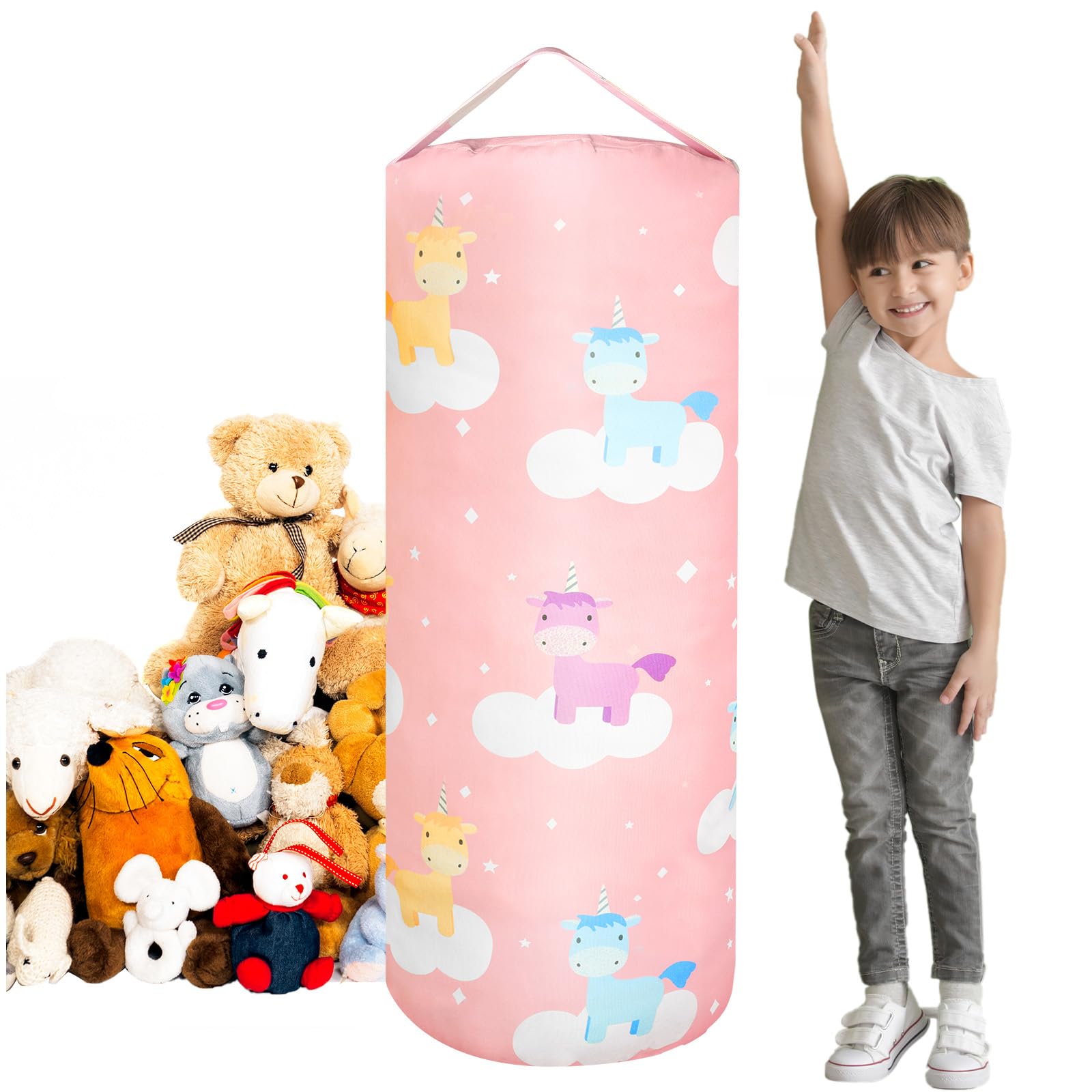 AOOHA Stuffed Animal Storage Bean Bag for Kids,Large Space Bean Bag Cover for Boys and Girls,Kids Foldable Chair Cover with Zipper,Premium Canvas for Organize,Sit,Play,Box
