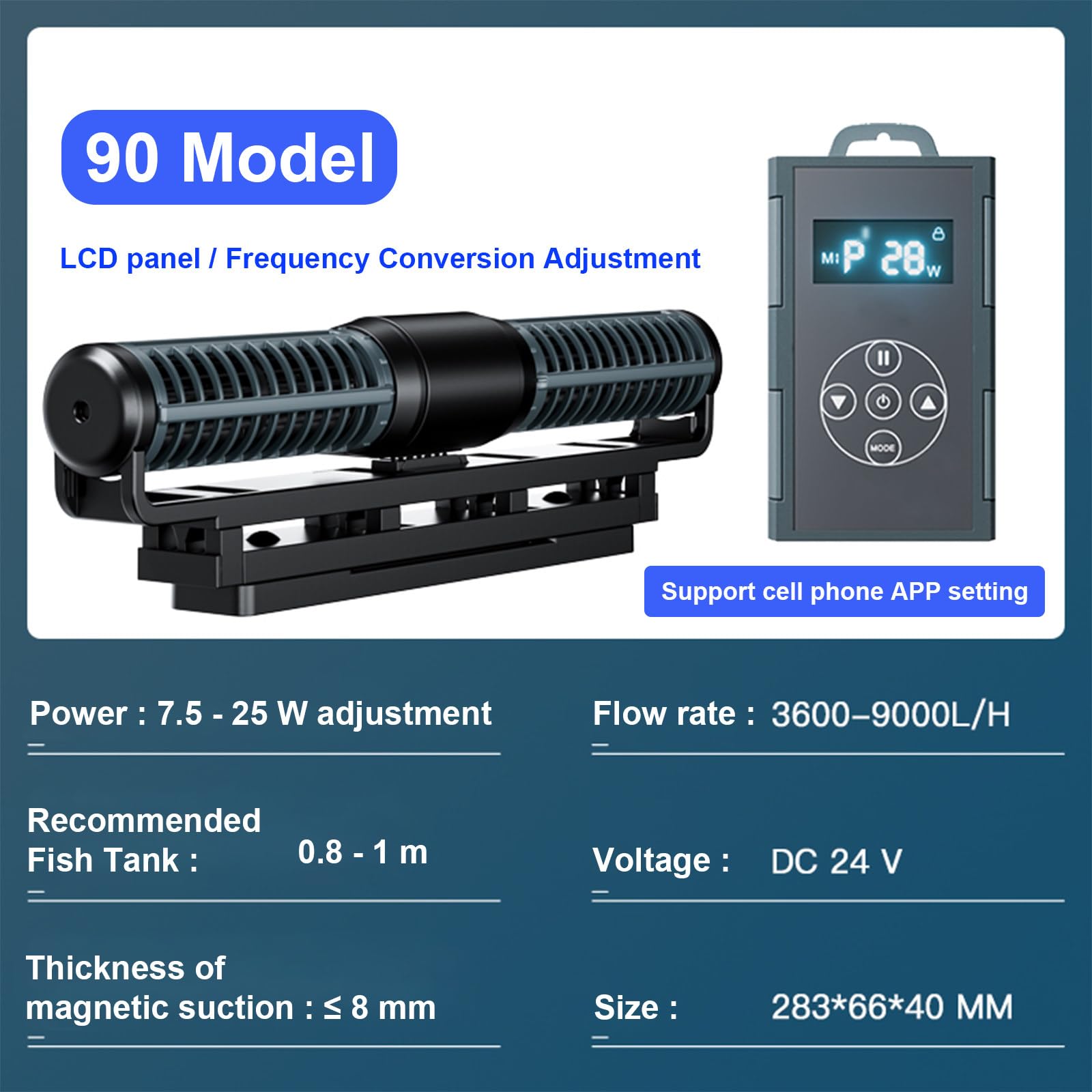 Generator fal akwariowych, pompa cyrkulacyjna wody z przepływem krzyżowym, regulowana pompa obiegowa wody, do akwarium o długości 0,4-1,8 m (90)