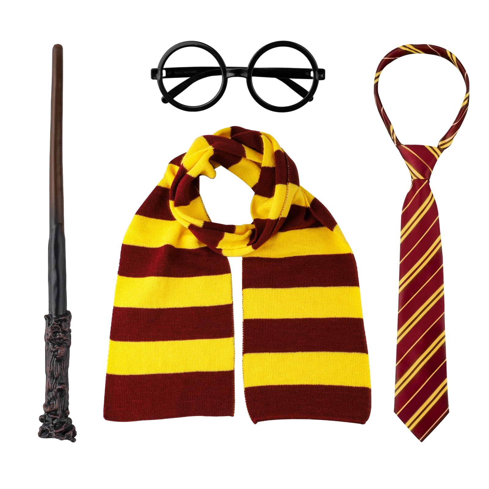 Halloween Wizard Costume Accessories Set - Glasses Tie Wand and Scarf for Kids Boys Adults Girls Halloween Cosplay Dress-up Party