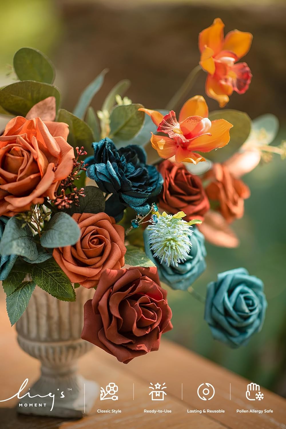 Ling's moment Artificial Flowers Wedding Rustic Teal Fall Combo for DIY Wedding Centerpieces Bouquets Combo Decorations