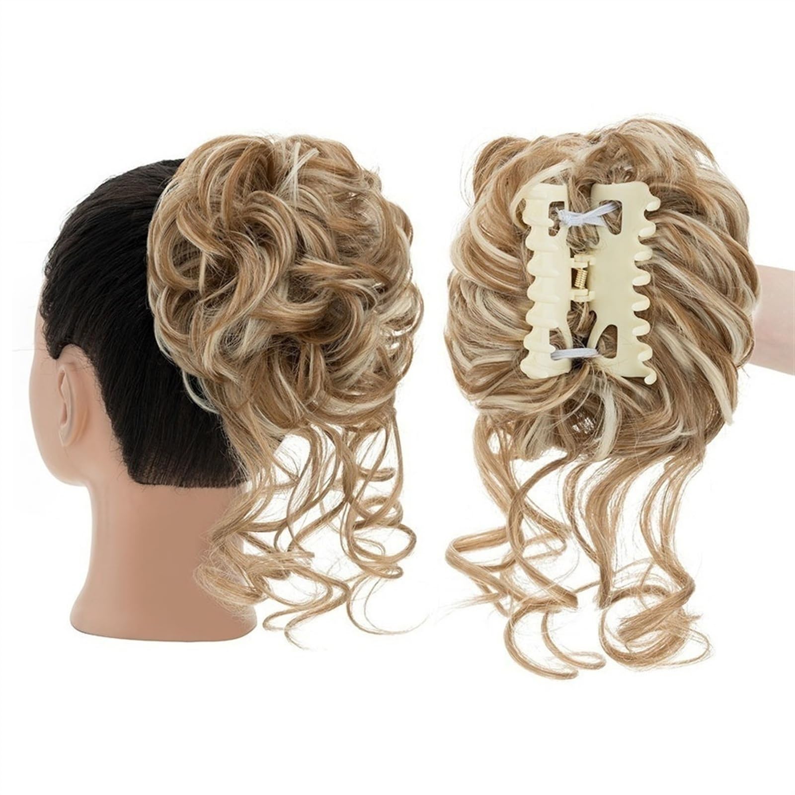 Dutt-Haarteile für Frauen, synthetischer Dutt-Klauen-Chignon für Frauen, unordentliche, lockige Haar-Dutt-Teile, Clip-in-Pferdeschwanz-Haarverlängerungen, flauschige natürliche falsche Pferdeschwanz