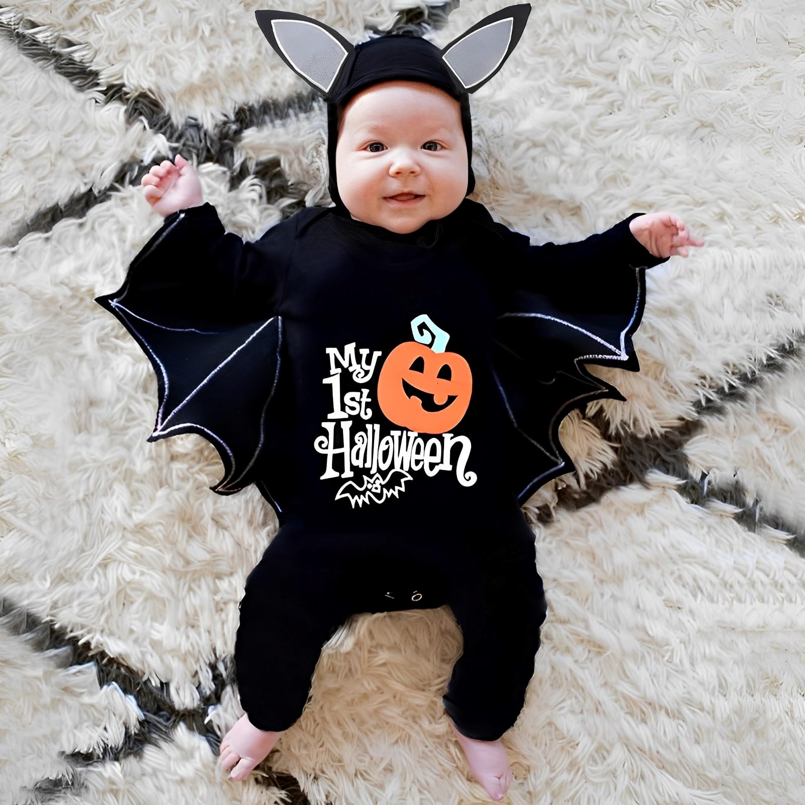 Bambino Halloween Pipistrello Costume, Pipistrello Pagliaccetto Baby, Pagliaccetto Bambino Cosplay Costume, Halloween Costume Con Cappello, Adatto a Bambini di 0-7 Mesi, Unisex