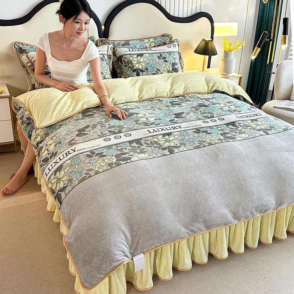 Colcha con faldón con volantes para cama tamaño King ajustable de 200x230cm