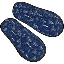 Nautical Lighthouse Navy Blue Print Slippers for Women Men, Cute House Shoes Fuzzy Dorm Bedroom Slippers for Women IndoorL