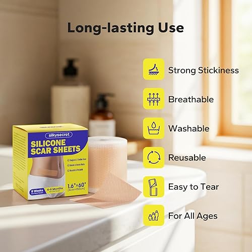 Miniatura 6 de Hojas de silicona para cicatrices (rollo de 1.6 x 60 pulgadas - 1.5 M), cinta de silicona para cicatrices quirúrgicas, queloides y cicatrices de