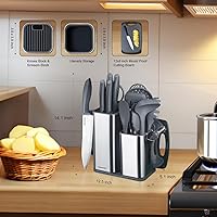 Vista 2 de RAXCO Juego de cocina, utensilios de cocina de 7 piezas, 5 piezas de utensilios de cocina, juego de cuchillos de 6 piezas, gris