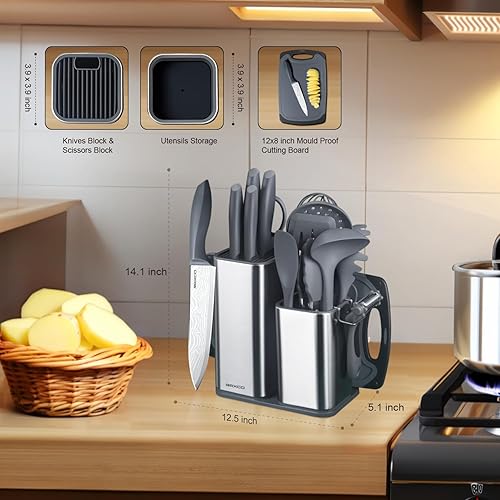 Miniatura 2 de RAXCO Juego de cocina, utensilios de cocina de 7 piezas, 5 piezas de utensilios de cocina, juego de cuchillos de 6 piezas, gris Gris,Negro