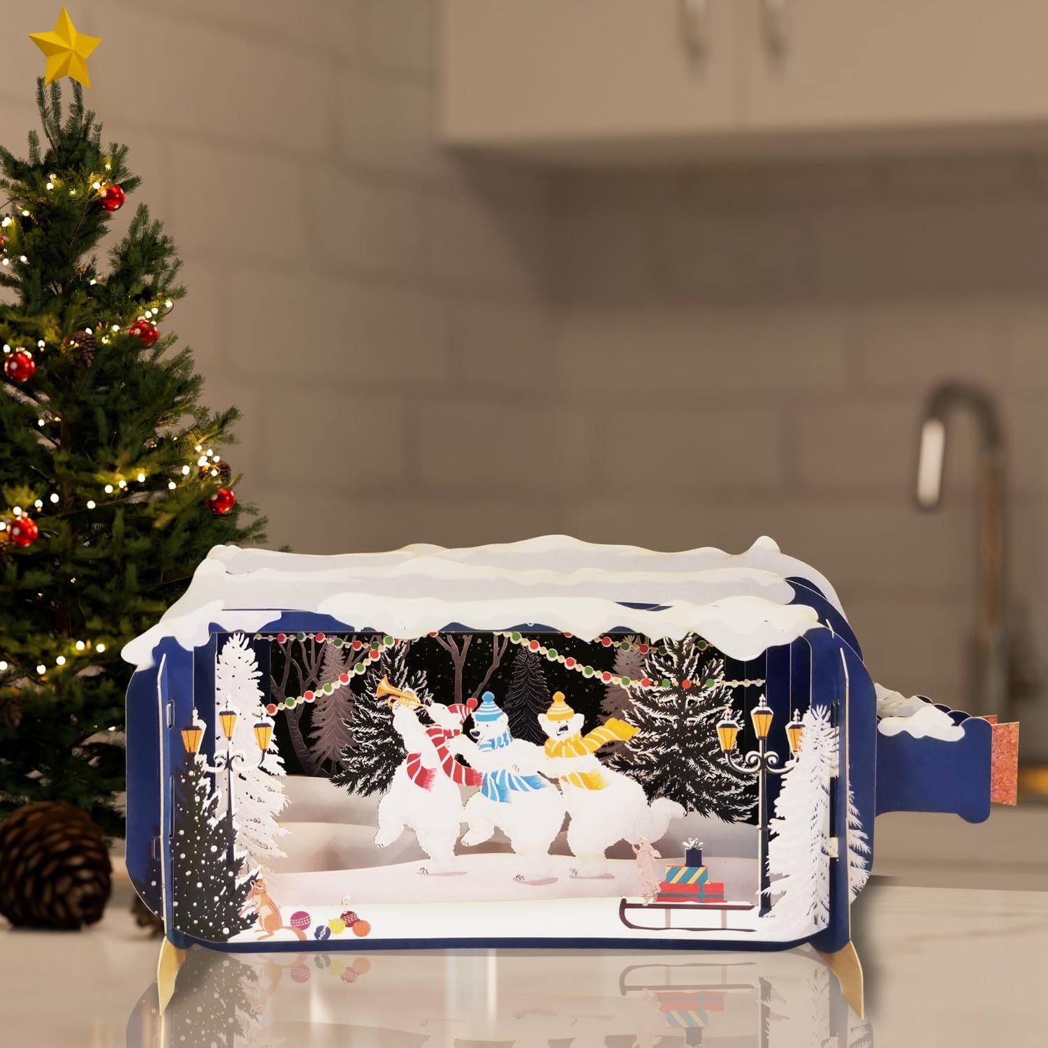 Message in A Bottle Polar Bears Pop Up Christmas Greeting Card XMIB092, Multicolor, 24cm x 12cm or 9" x 5" - Image 3