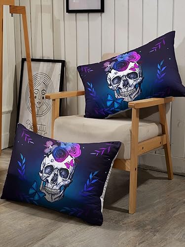 Miniatura 5 de Datura home Juego de ropa de cama con diseño de calavera gótica, diseño floral de muerte con 1 edredón y 2 fundas de almohada para niños y niñas,