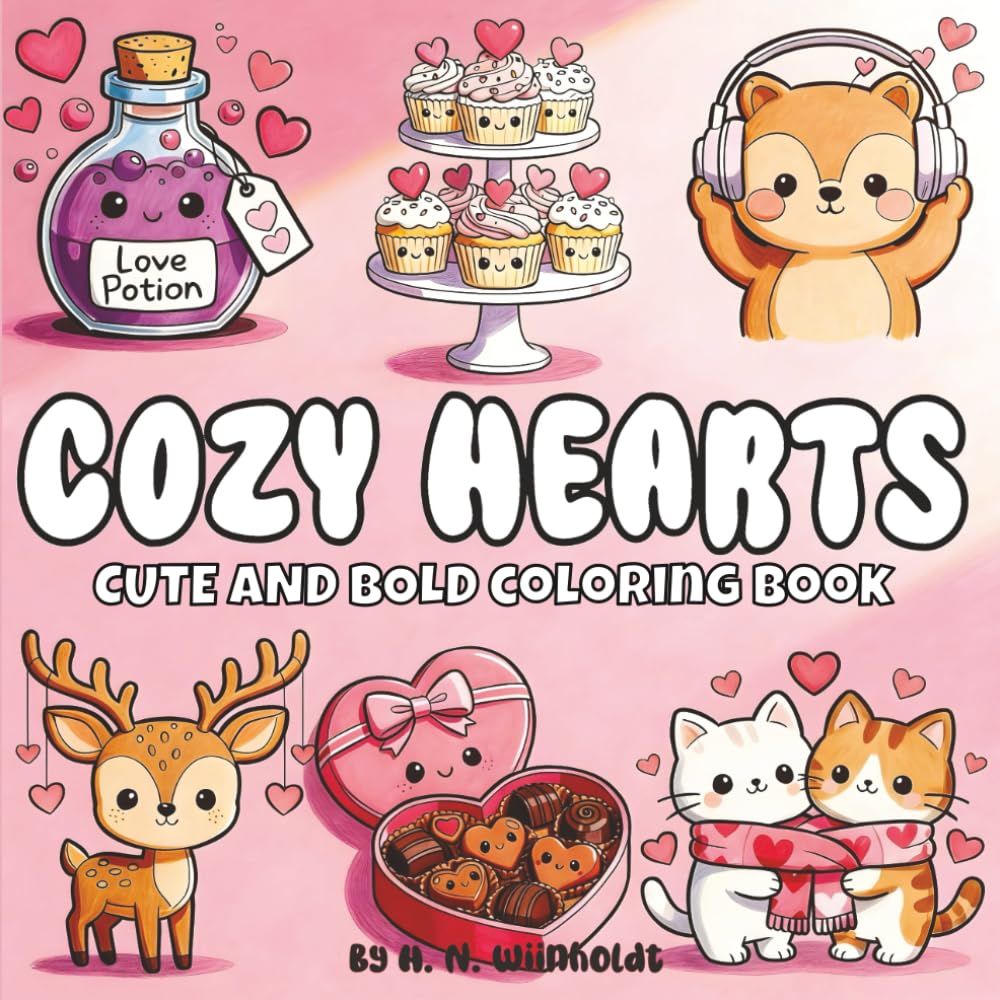 Cozy Hearts: Cute and Cozy Coloring Book for Adults and Teens with Bold and Easy Designs | For Stress Relief and Relaxation | Featuring Adorable and Lovely Designs with Hearts