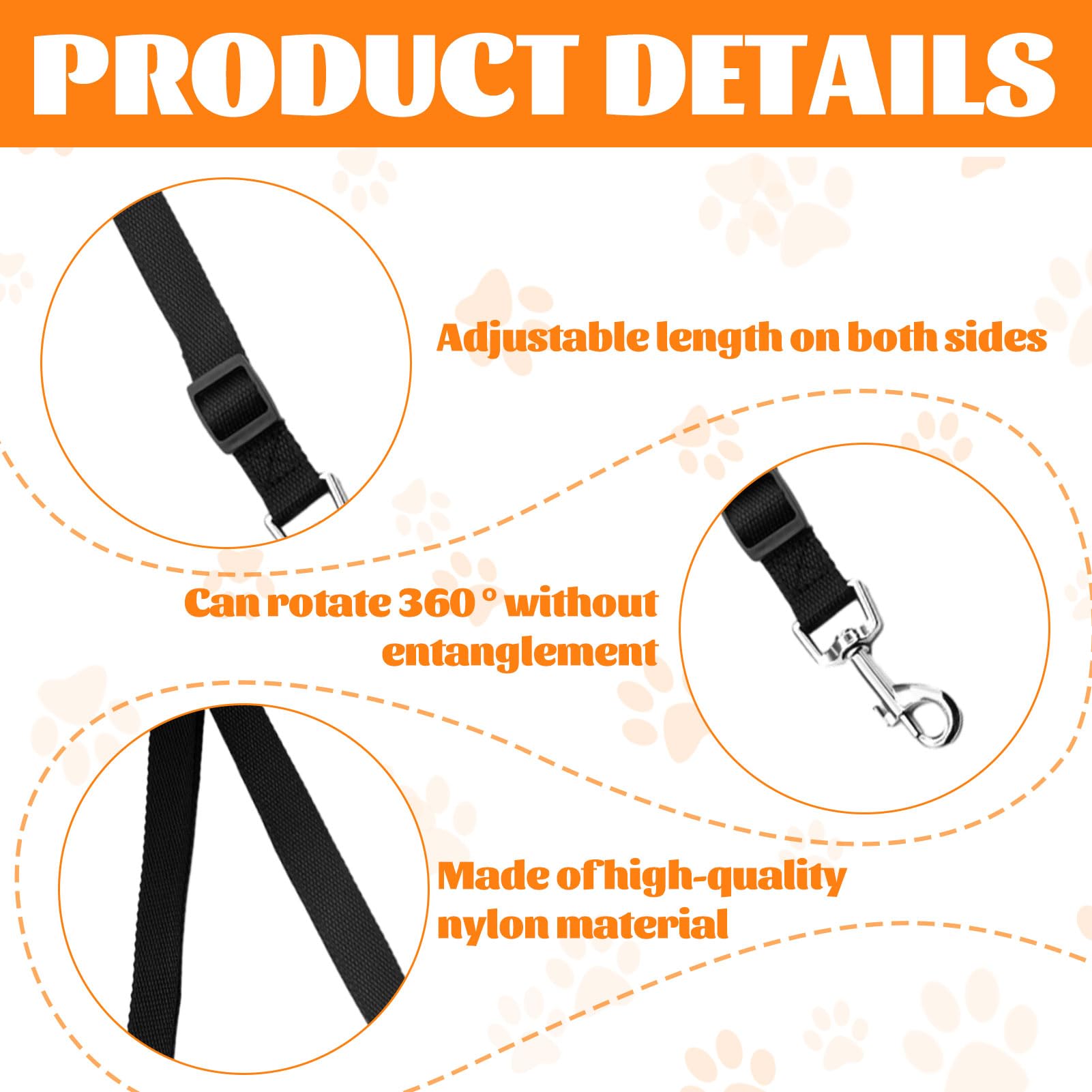 Double Ended Lead for Dogs,1 Pcs Double Lead for 2 Dogs,Adjustable Double Dog Lead,Double Ended Dog Lead for Harness,Black Double Clip Dog Lead for Harness and Collar - Image 3