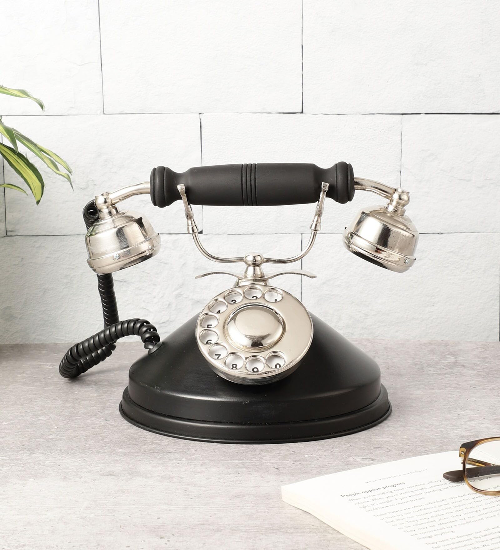 Decor Antique Vintage Collection Silver and Black Decorative Dummy Telephone (Non Working Telephone)-image-36