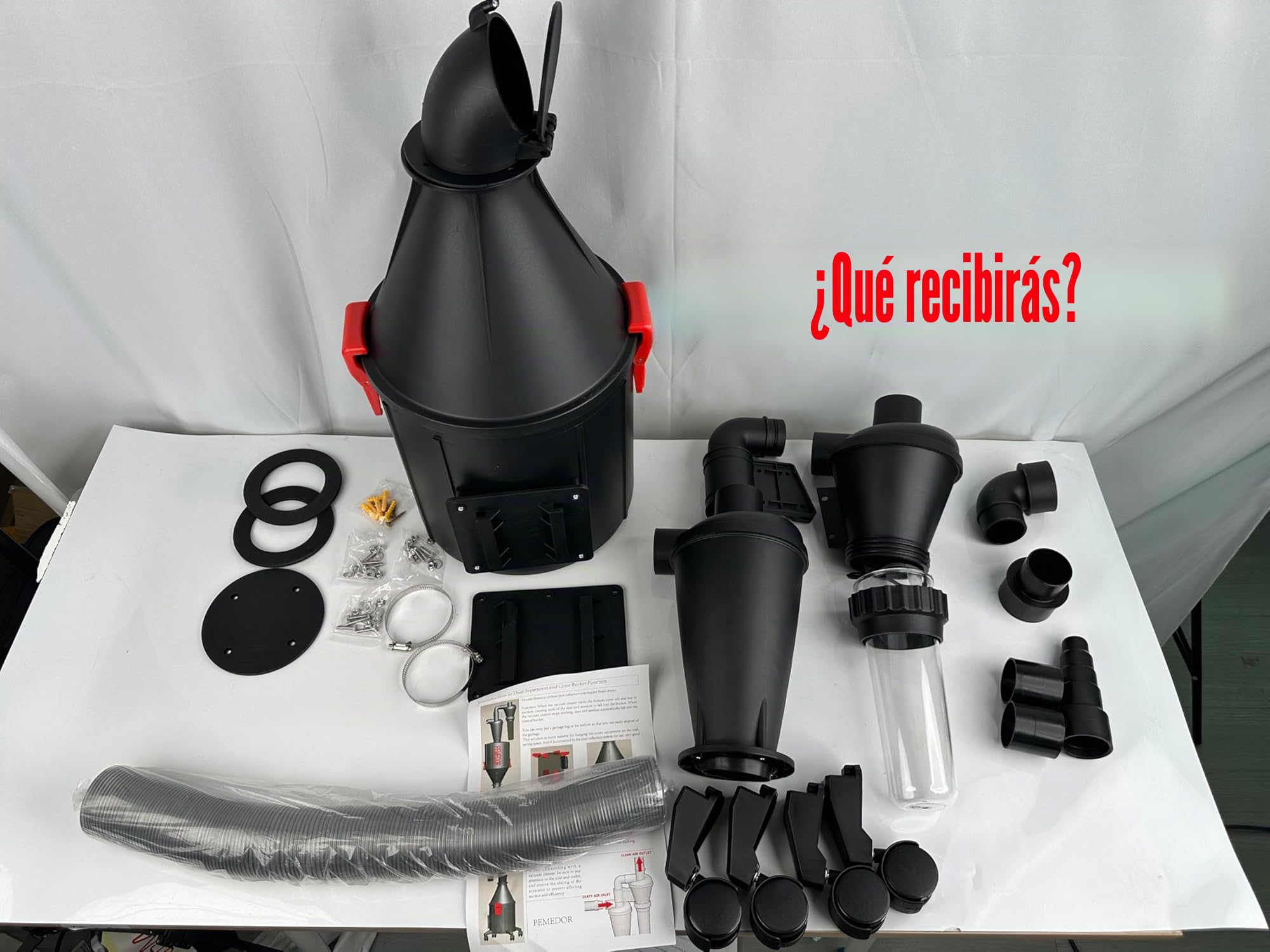 Colector de polvo ciclónico de doble filtro con cubo de doble función, se puede montar en la pared o utilizar como cubo con ruedas, separador de aspiradora ciclónico multifuncional 2 en 1