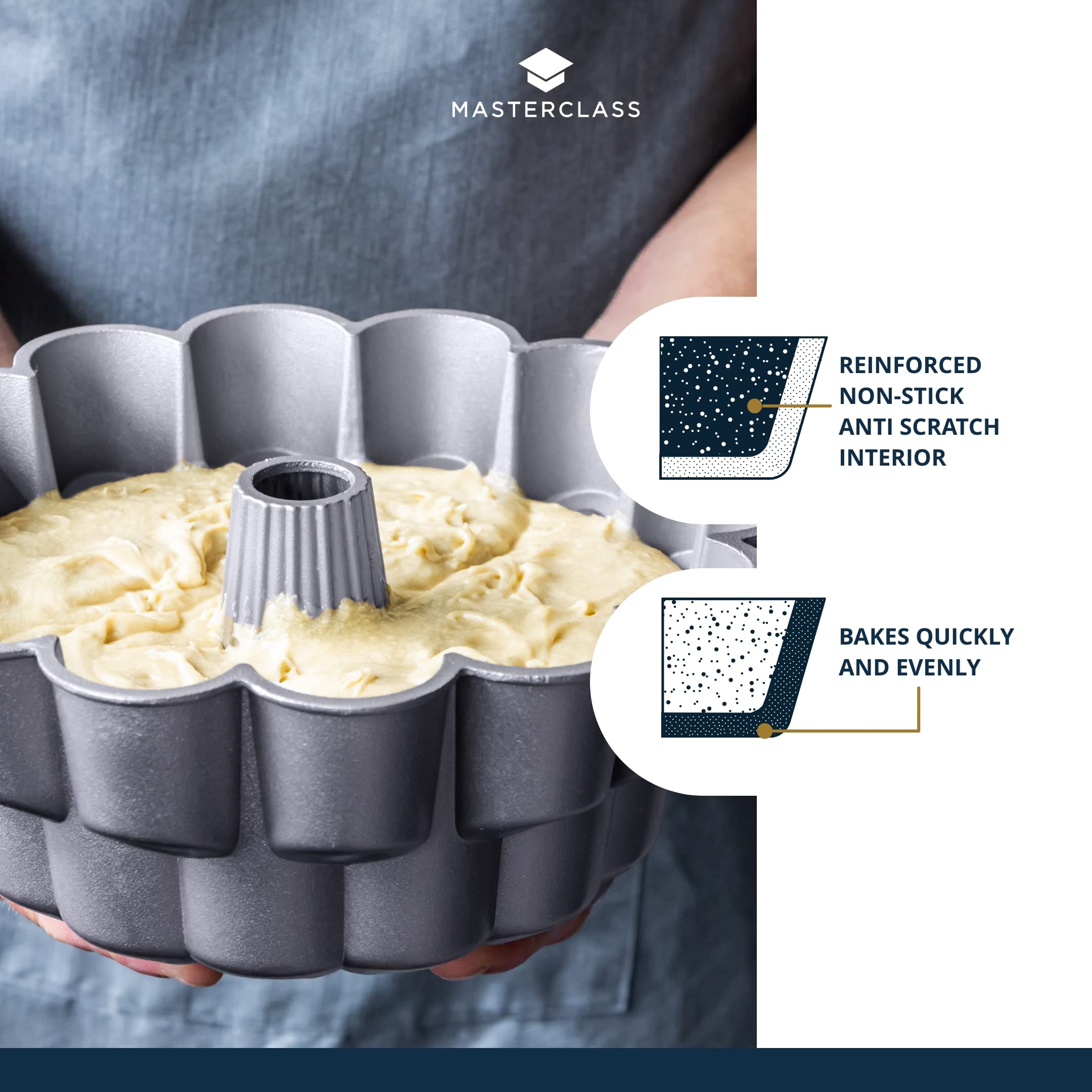 MasterClass 24cm Decorative Cake Tin, Non-Stick and Anti-Scratch Cast Aluminium Pan, Decorative Button Design Cake Mould - Image 4