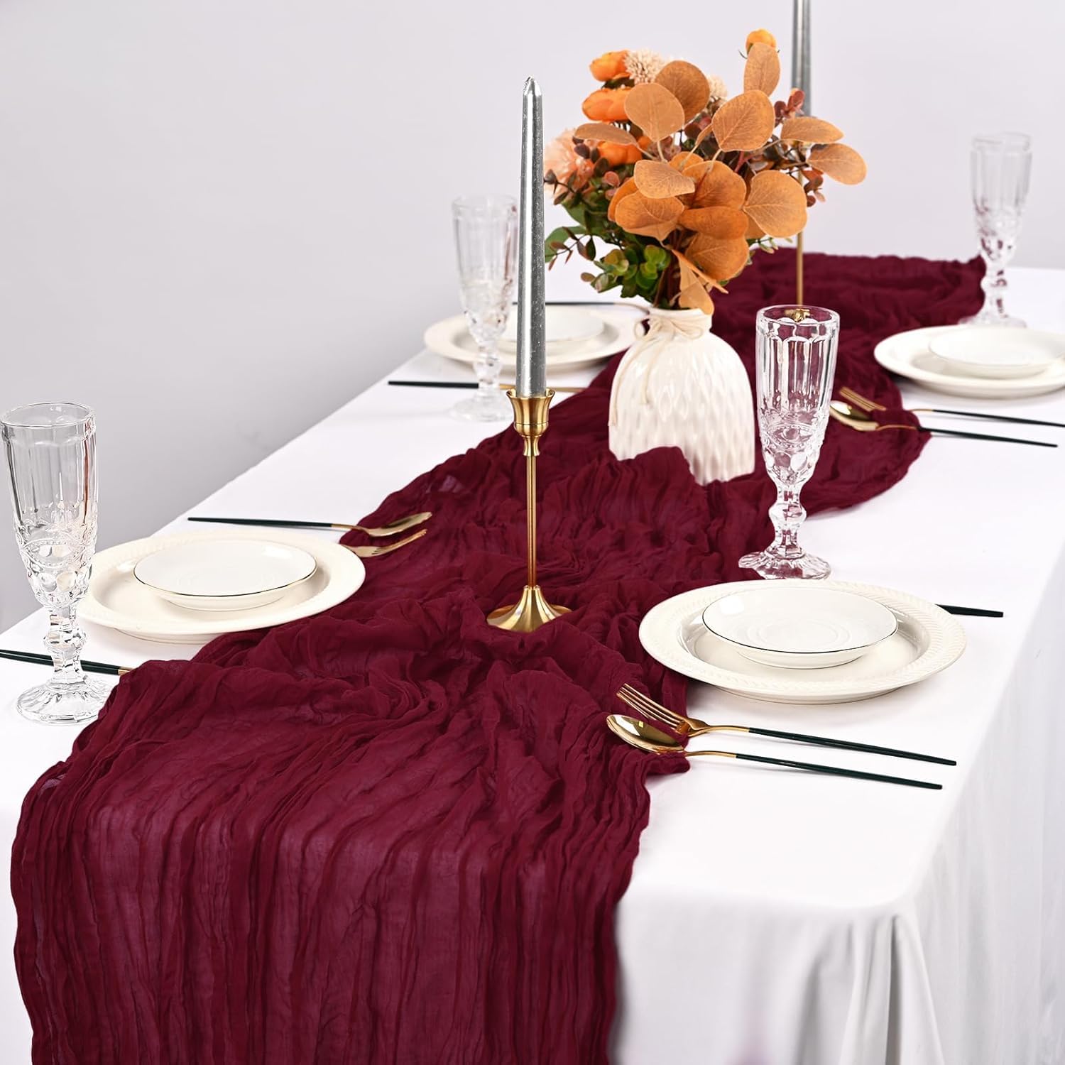 Confezione da 10 runner da tavola in garza bohémien, stile rustico, vintage, velato, per feste nuziali, baby shower, decorazioni per la tavola lunga