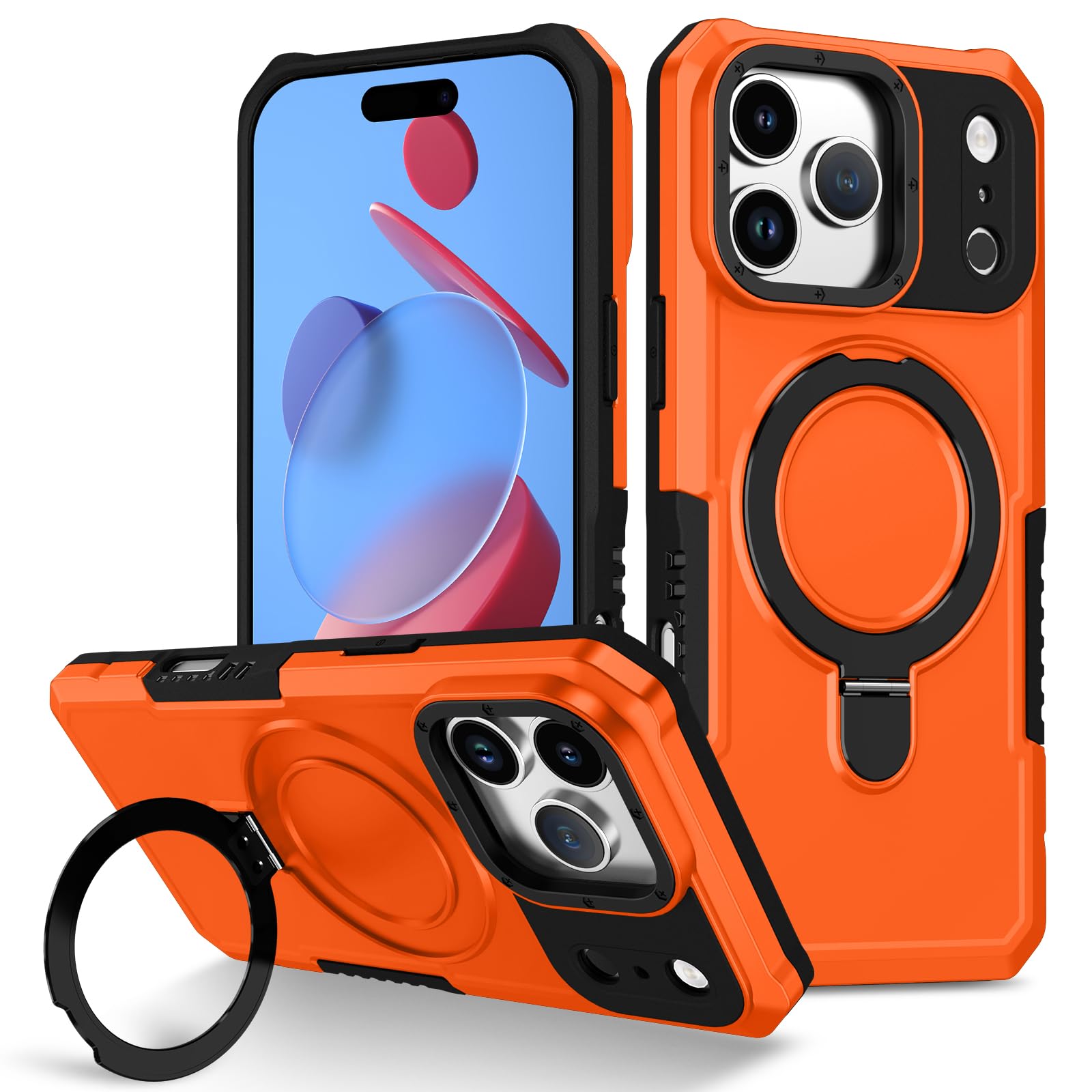 Stojące etui na telefon Apple iPhone 17 etui na telefon komórkowy z twardego poliwęglanu + miękkiego TPU + uchwyt na punkt obrotowy, odporne na uderzenia etui ochronne, zintegrowany ukryty