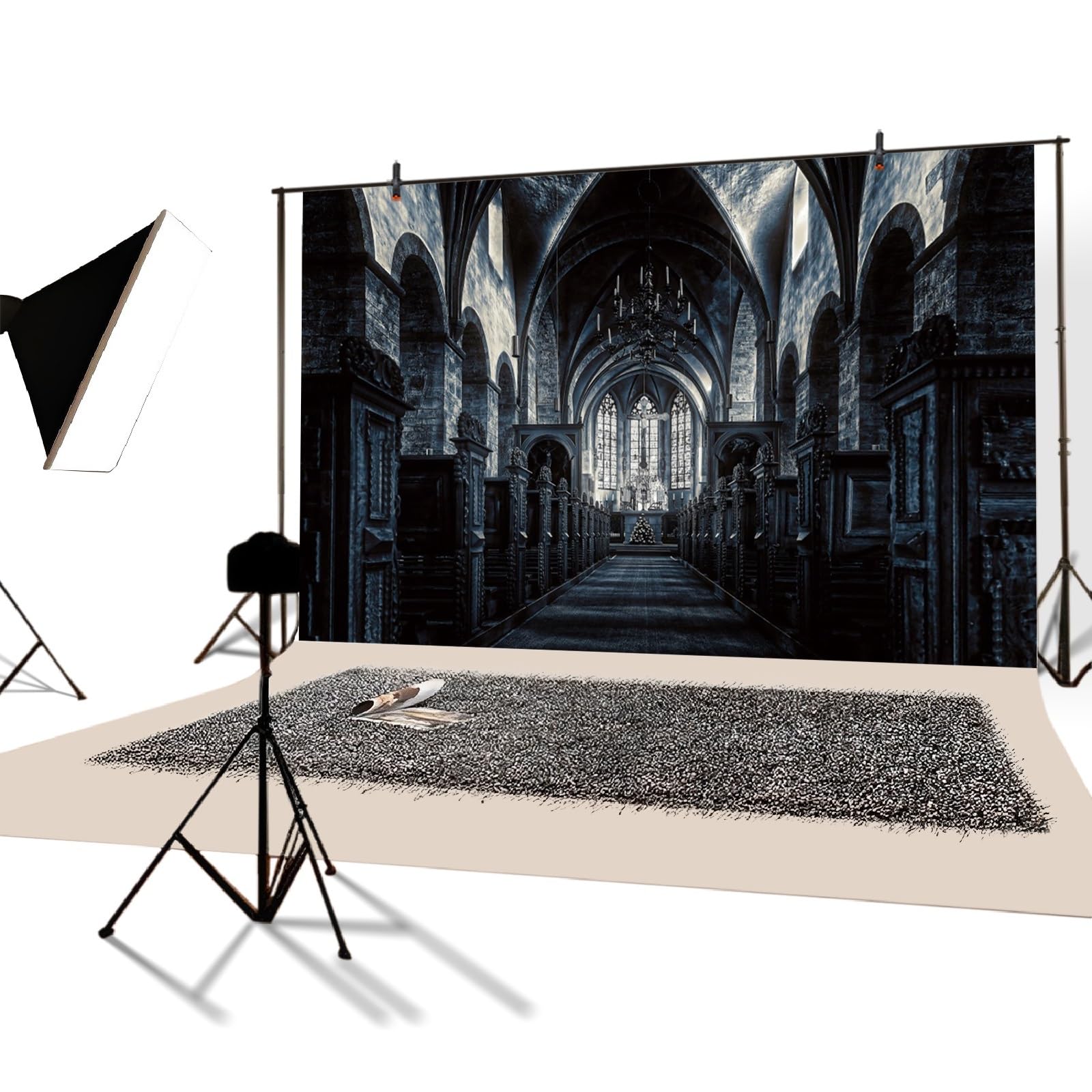 Fotohintergrund 2,4x2,4 M – Dunkelviolett, Gold, Damast-Blumenmuster, Vinyl