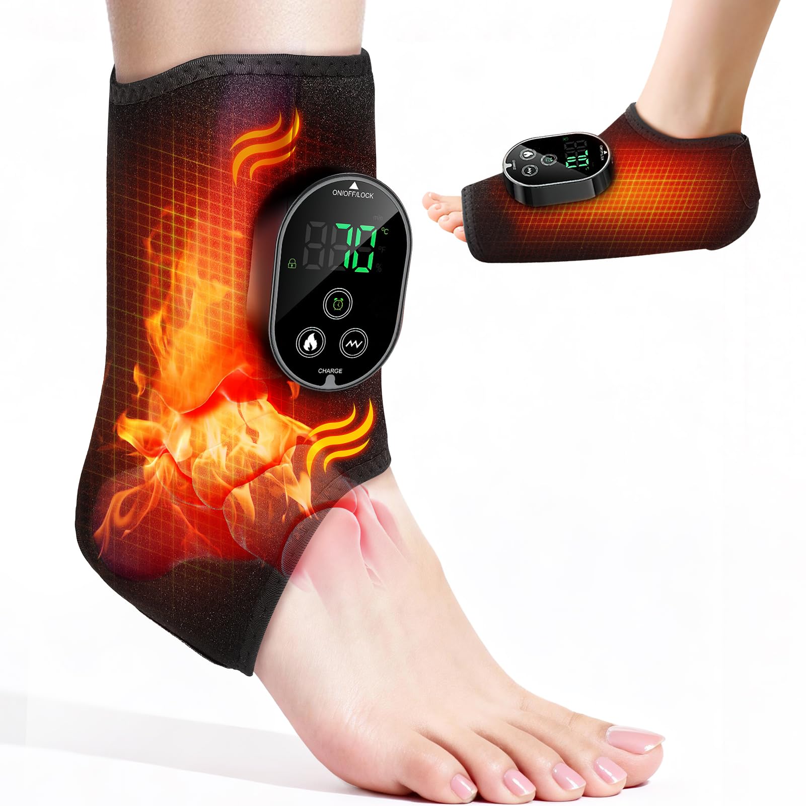 Masajeador Eléctrico de Pies, 5 en 1 Tobillera Calefactada Inalámbrico Masajeador Tobillo Térmica con 3 Modos Vibración y 6 Niveles de Calor Almohadilla térmica para pies dolor y la circulación