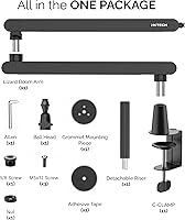 Vista 9 de IXTECH Brazo de Micrófono para Escritorio, Brazo de Micrófono Giratorio de 360° de Bajo Perfil, Brazo de Micrófono Ajustable con Columna Desmontable