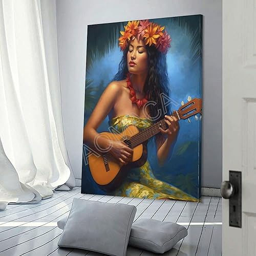 Miniatura 3 de Póster hawaiano de niña hula de niña, pintura hawaiana que toca el ukelele, decoración de arte en lienzo, cuadros e impresiones artísticas de pared