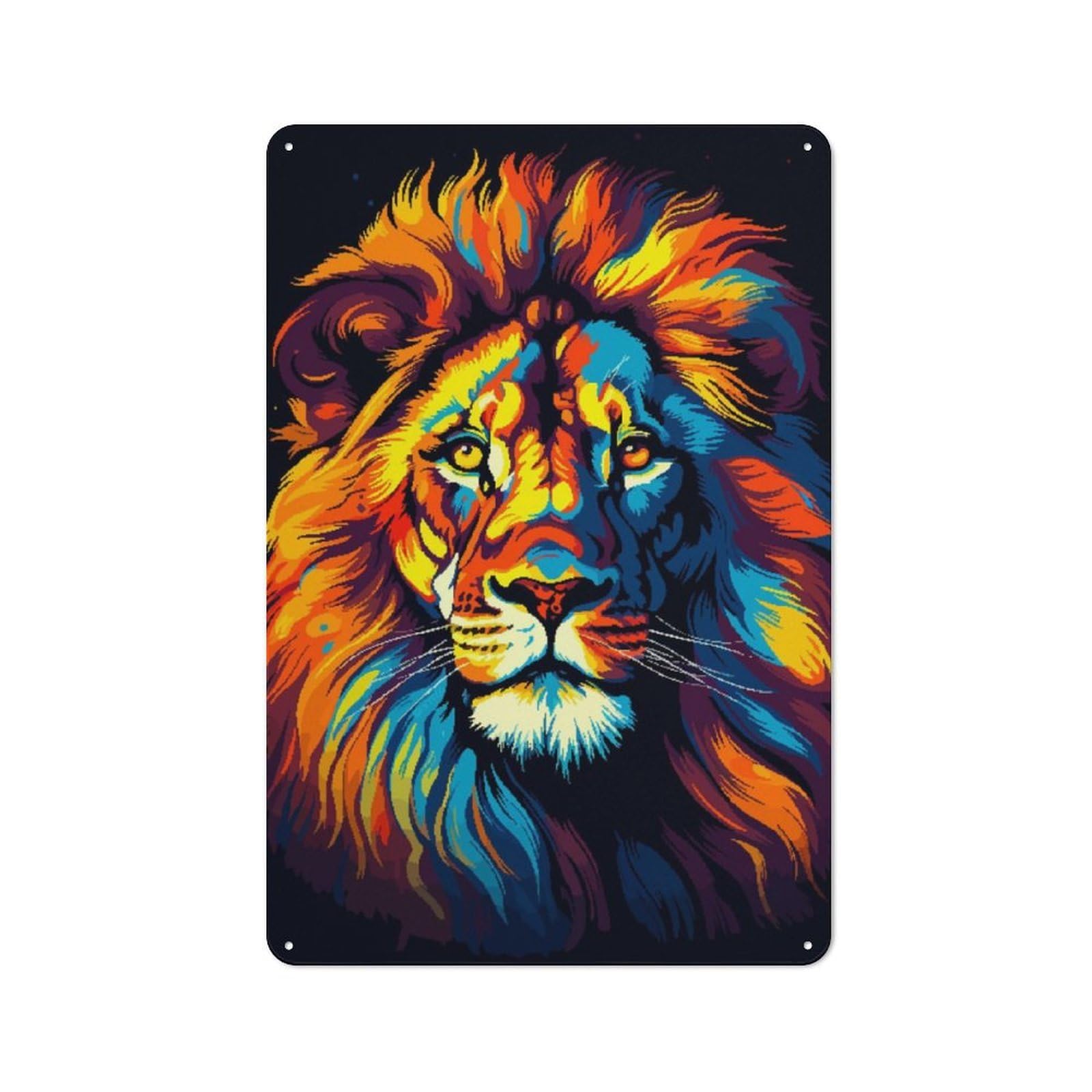 Industrial Lion Portrait Pixel Art Industrial Metal Sign 30x20cm, Industrial Wall Decor for Workspace, Cafe, Hallway Or Garage