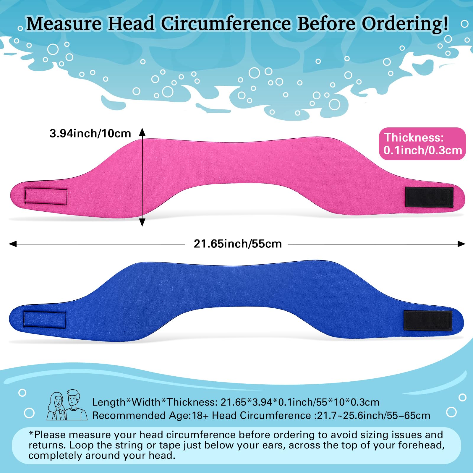 Lunmon 2 pares de diademas de natación ajustables para adultos, impermeables, tapones de seguridad para los oídos, protectores de natación para piscina, surf, buceo y deportes acuáticos (azul, coral)