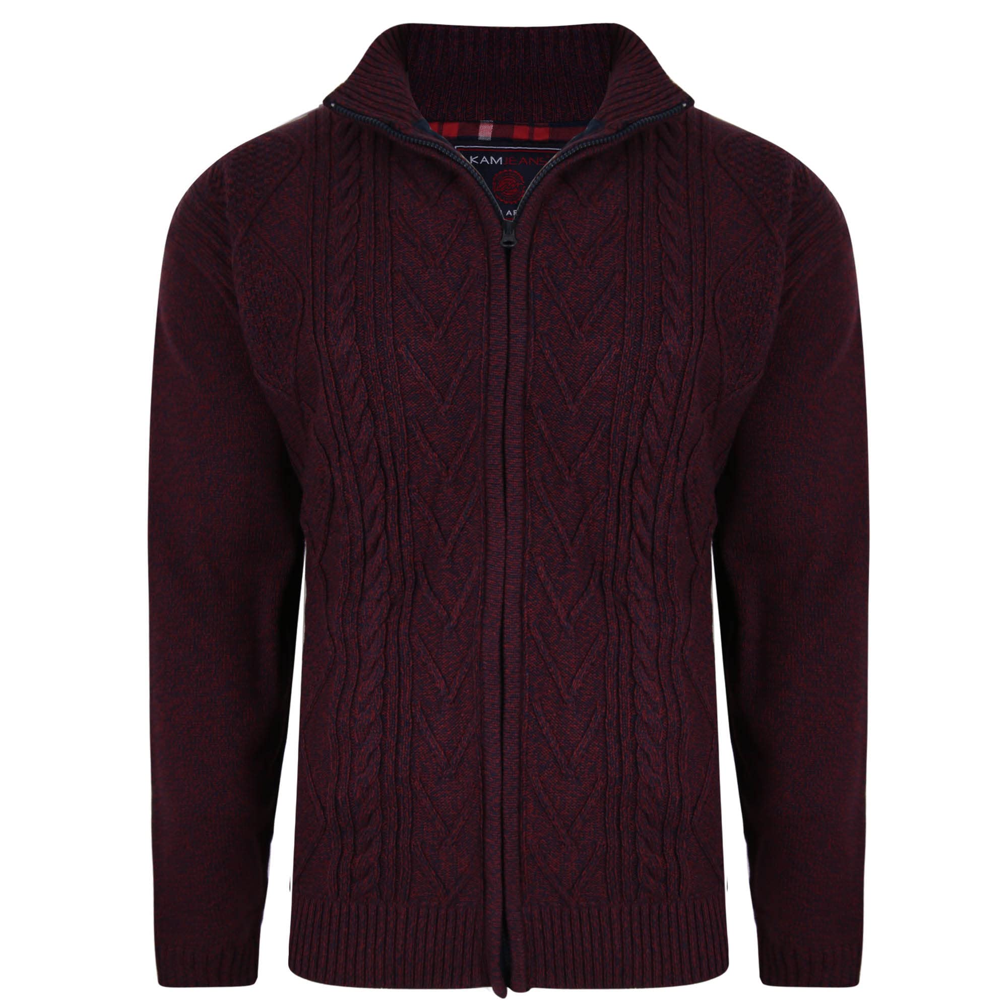 KAM Big & Tall Burgundy Full Zip Cable Knitted Cardigan - Men's