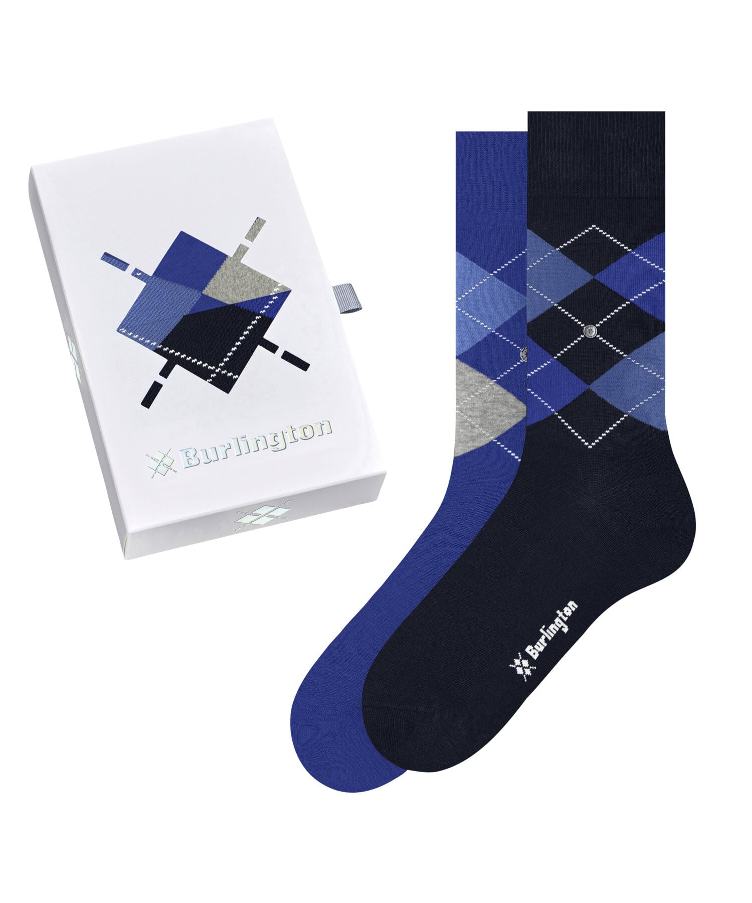 Burlington Men's Basic Gift Box M So Cotton Patterned Socks 2 Pairs, Blue Mix 0300, 6.5-11