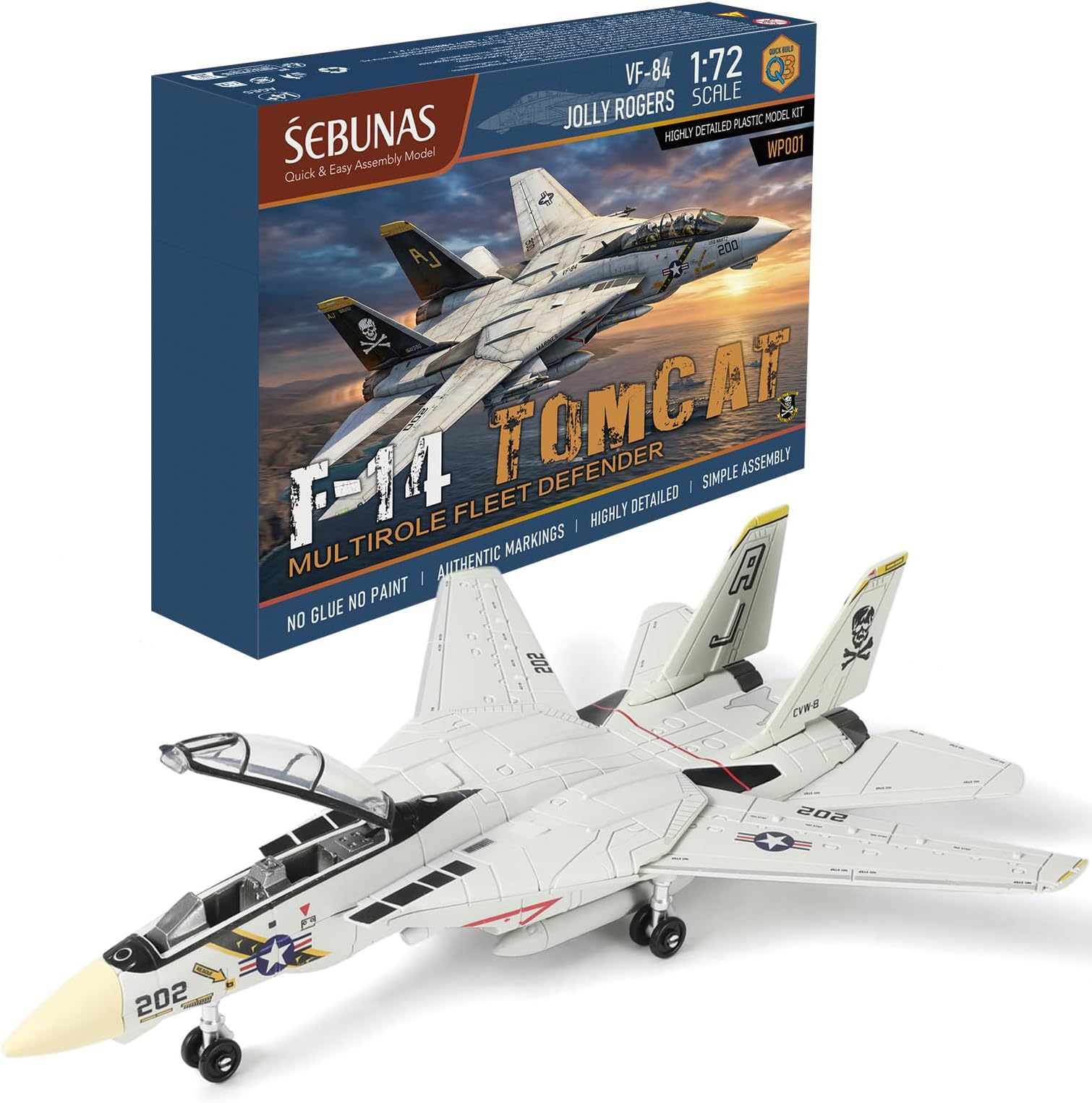 SEBUNAS 1:72 F-14 Tomcat 3D Quick Build Model Kit Fighter Jet Aircraft
