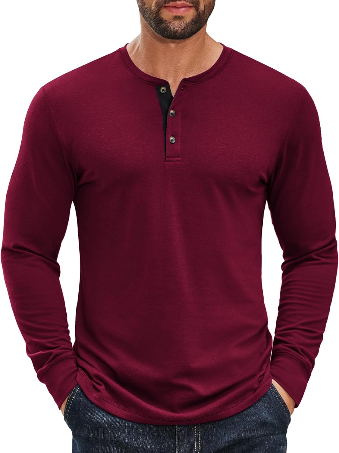 COOFANDY Men's Long Sleeve Henley Shirts Cotton T-Shirts Casual Pullover Shirt Soft Stretch Basic Tees Fall Tops