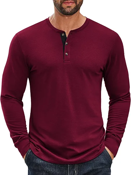 COOFANDY Men's Long Sleeve Henley Shirts Cotton T-Shirts Casual Pullover Shirt Soft Stretch Basic Tees Fall Tops