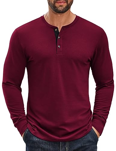 COOFANDY Men's Long Sleeve Henley Shirts Cotton T-Shirts Casual Pullover