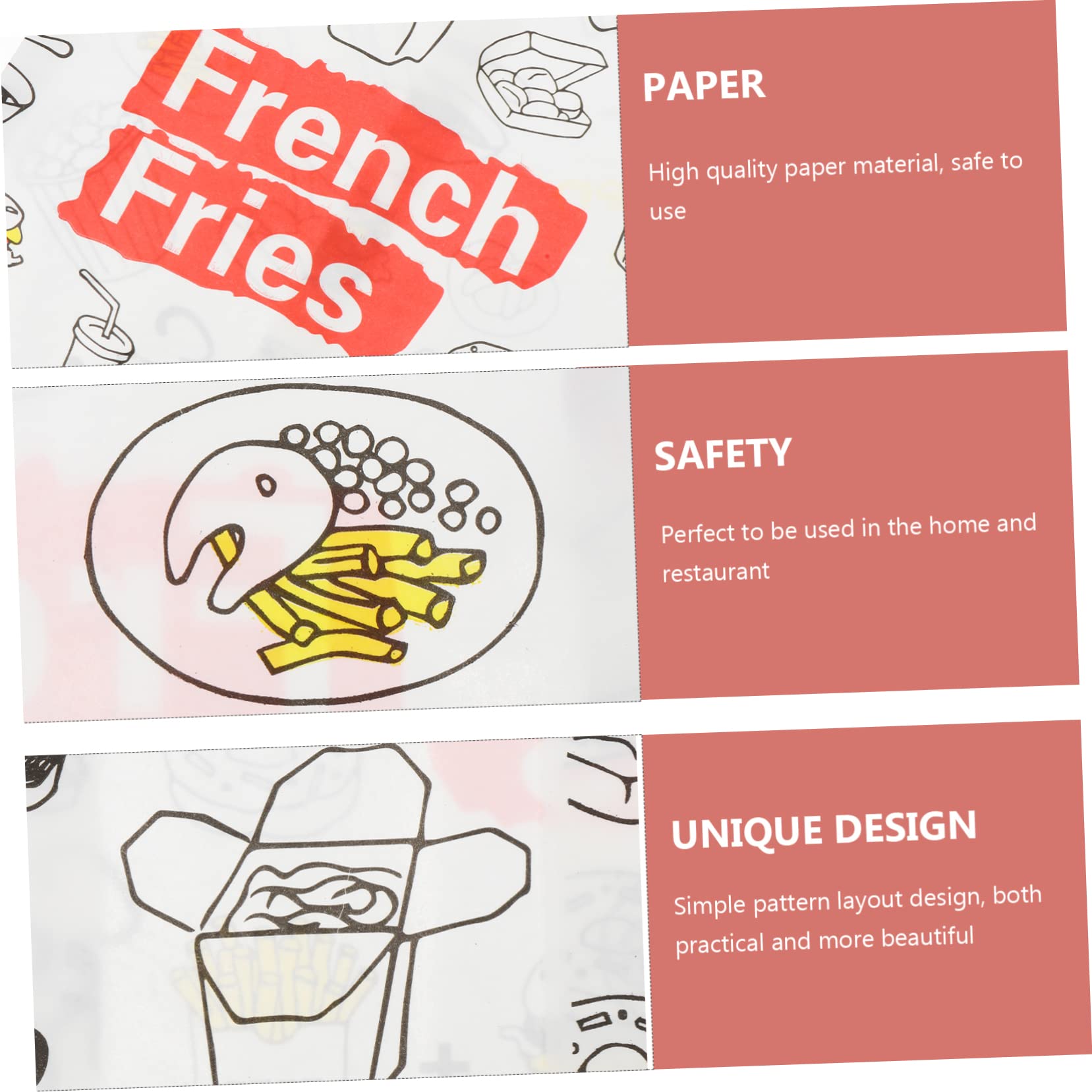 Bolsas de Papel Desechables para Patatas Fritas 300 Unidades | Envoltorio para Merienda y Bocadillos, Papel Antigrasa, Formato Temporal para Snacks y Frituras