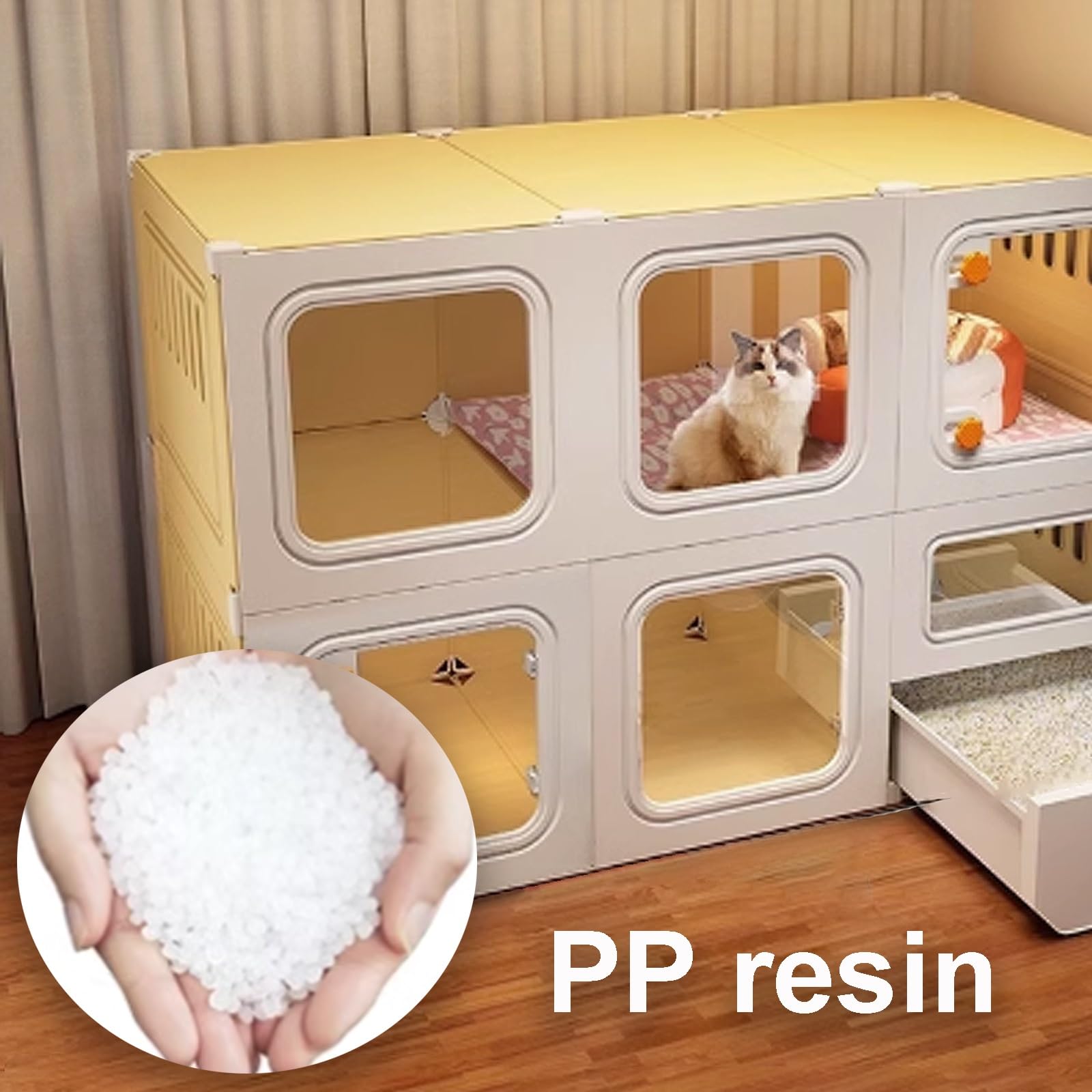 Cage Chat, Maison Chat Interieur, Caisse de Transport for Chat, Cabane Chat avec Serrure Anti-évasion et Bac à Litière Fermé for Petits Animaux(106x46.5x106cm)