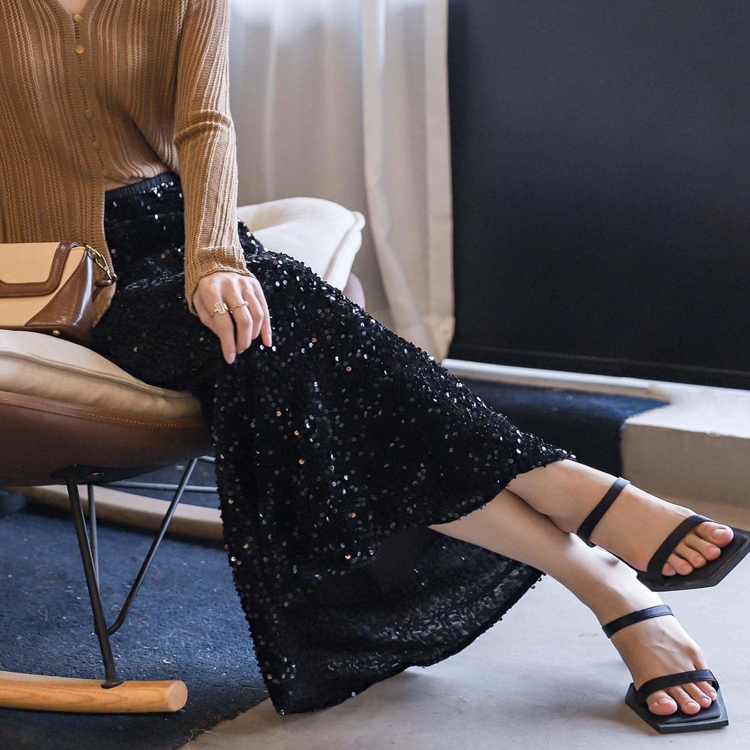 Women's High Waist Sequin Mermaid Maxi Skirt Sparkly Design with Fishtail Hem Party Wear - Image 7