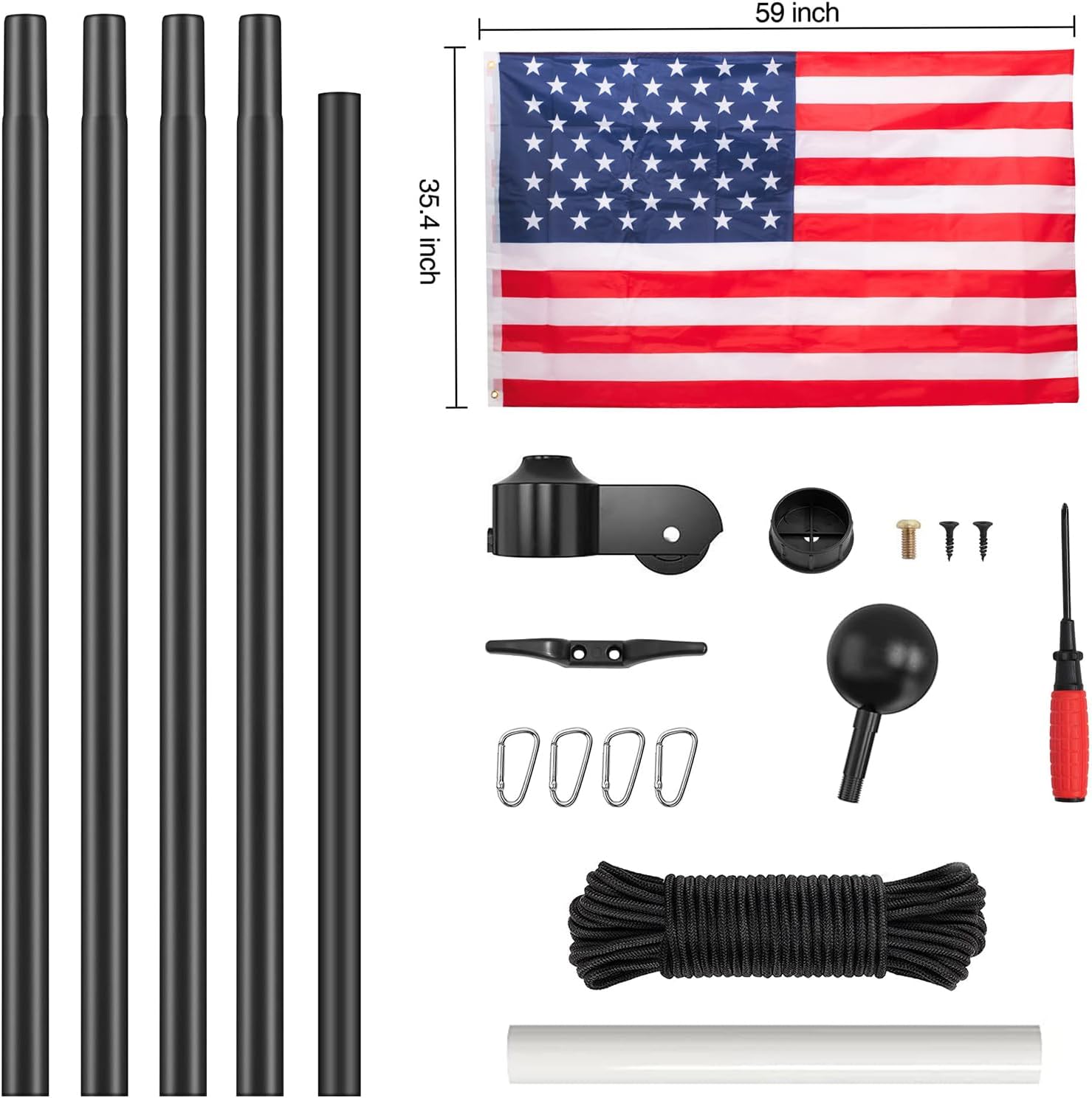 Flag Pole for Outside In Ground, 20FT Sectional Flag Pole Kit, Extra Thick 14 Gauge Heavy Duty Aluminum Flagpole, Outdoor Flag Poles with 3x5 American Flag for Yard, Residential or Commercial - Image 6