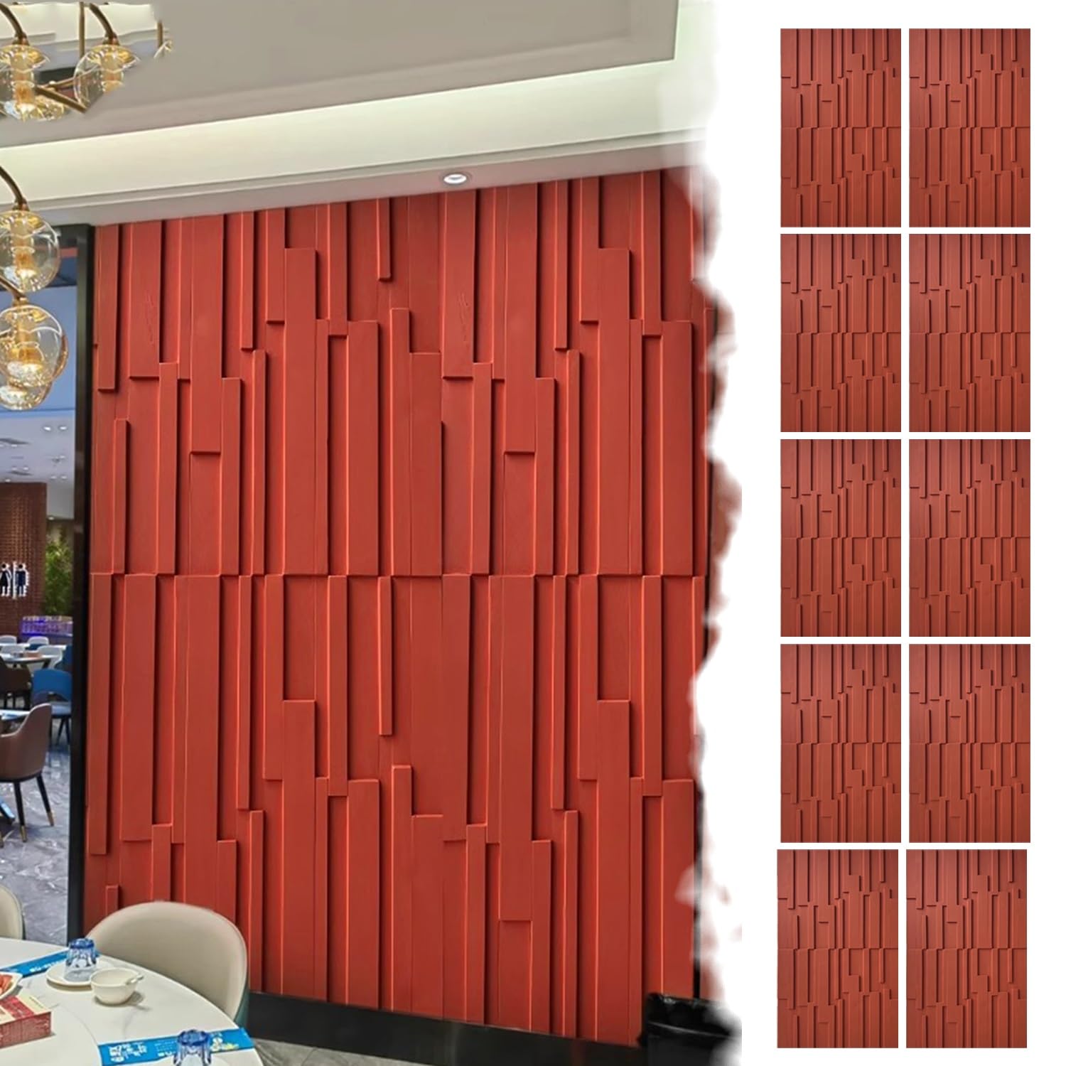 Paneles de pared de poliuretano 3D de alta densidad con acabado ladrillo rojo realista de 10 piezas