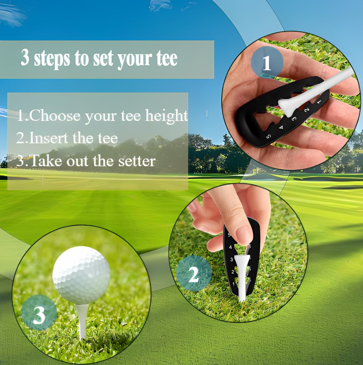 2-Pack of HeightRight Adjustable Golf Tee,Precision Tee Height Setter for Consistent Swings, Golf Training Aid, HeightRight Golf Tee Height Guide Tool, 5-Position Measurement, Black