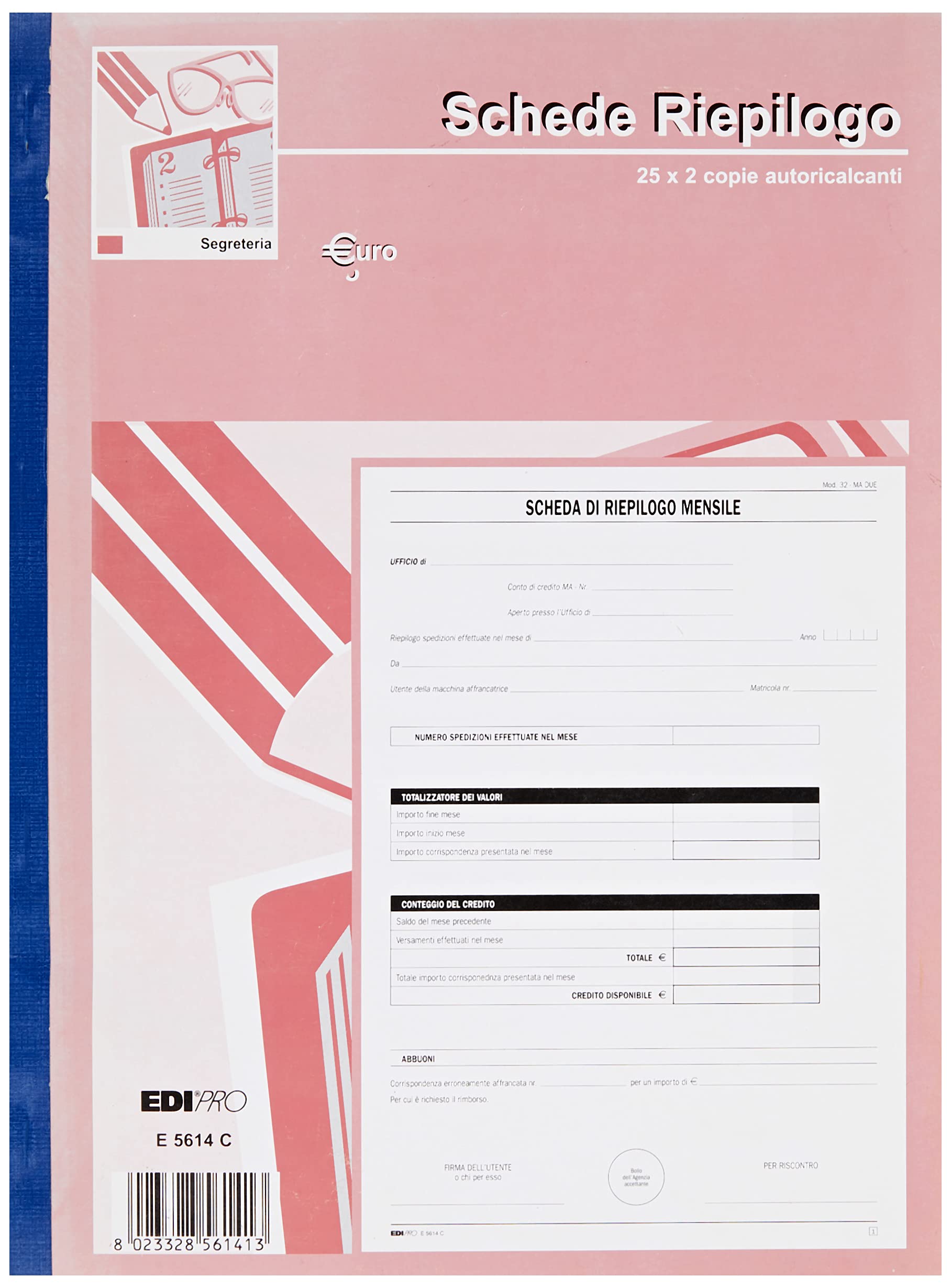 EDIPRO - E5614C - Block monthly summary postage sheet 25x2 self-liming f.to 9,9x17