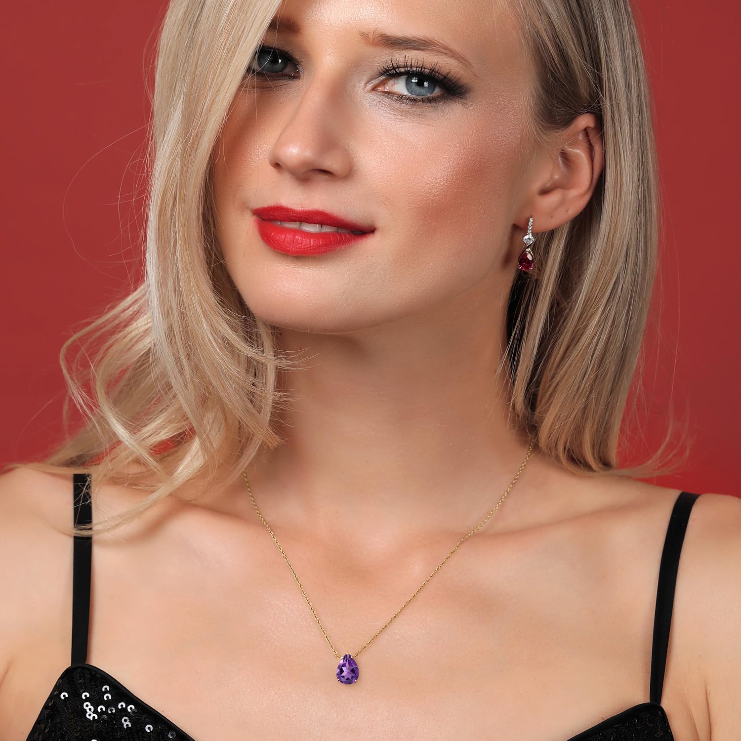 Gem Stone King 14K Yellow Gold Purple Amethyst Pendant Necklace for Women | 1.73 Cttw | Gemstone February Birthstone | Pear Shape 10X7MM | With 18 Inch Chain - Image 4