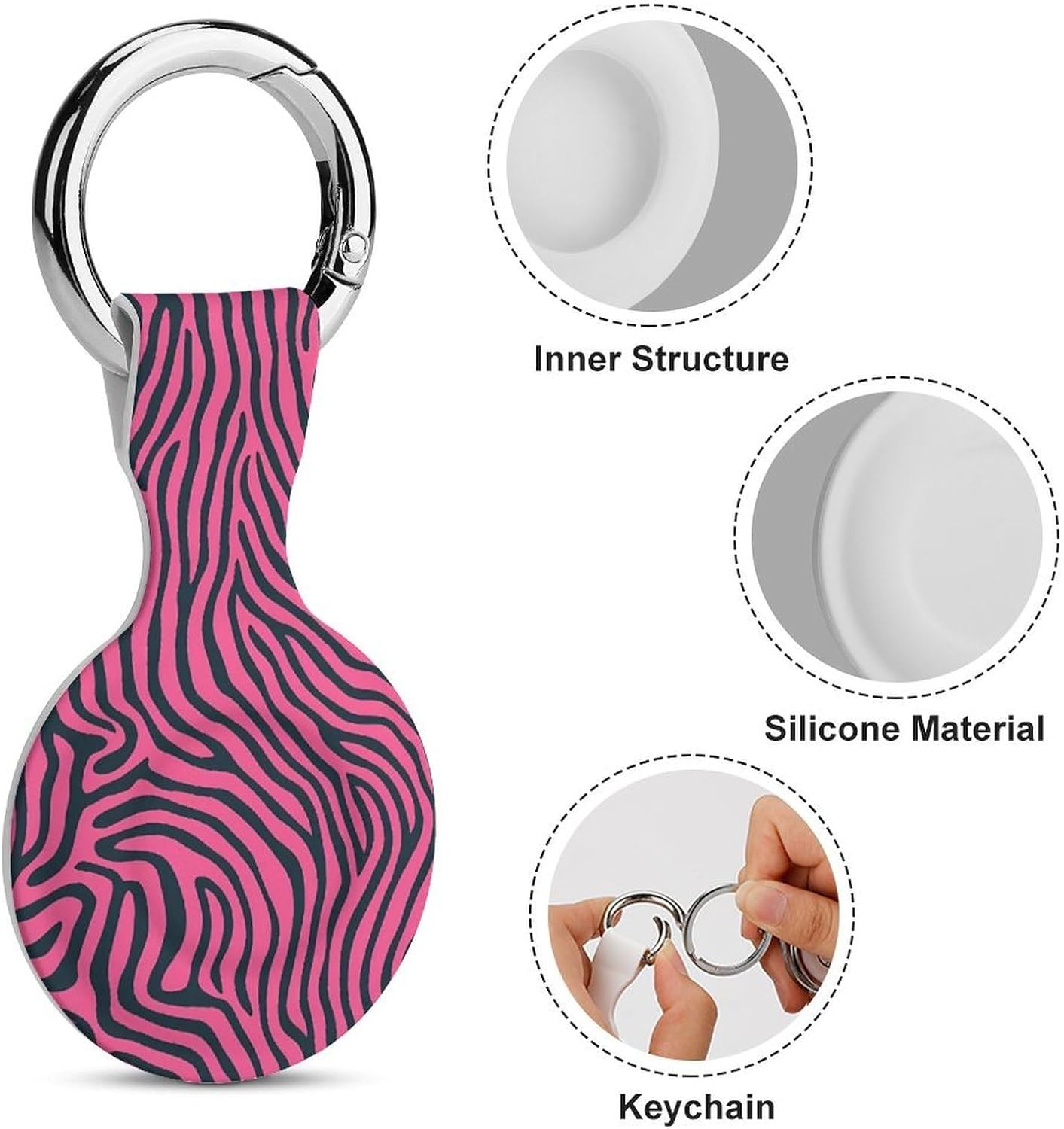 Pinkblack Zebras Print Case Compatible with AirTag Holder Cover with Keychain Ring for Bags Luggages
