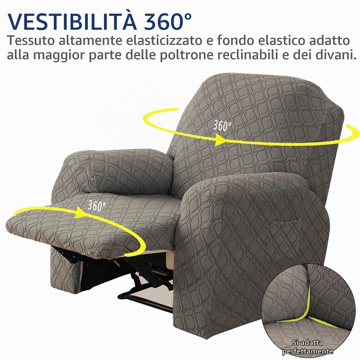 ele ELEOPTIOIN Copripoltrona Relax Reclinabile, fodera per divano 1 posto Copri Poltrona, 4 Pezzi jacquard con Tasche, per Poltrona reclinabile, Poltrona di Relax, Poltrona da Massaggio, Taupe