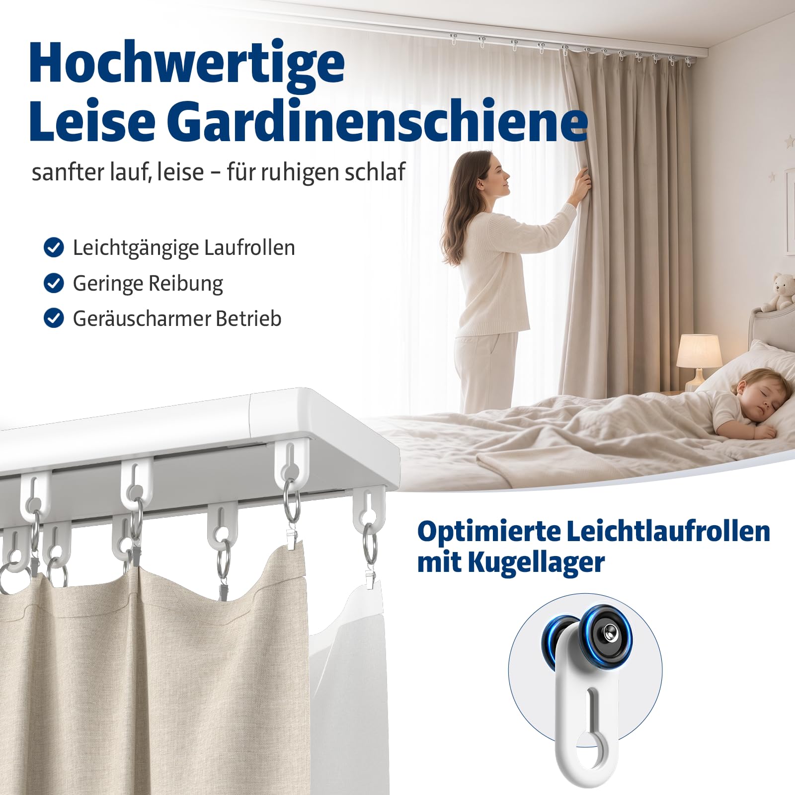 Gardinenschiene 2-Läufig Aluminium Deckenmontage 275 cm Weiß | Mit Handsäge - Kürzbar, Leise Curtain Rail, Ideal für Wohnzimmer, Schlafzimmer, Büro und Balkon, Moderne