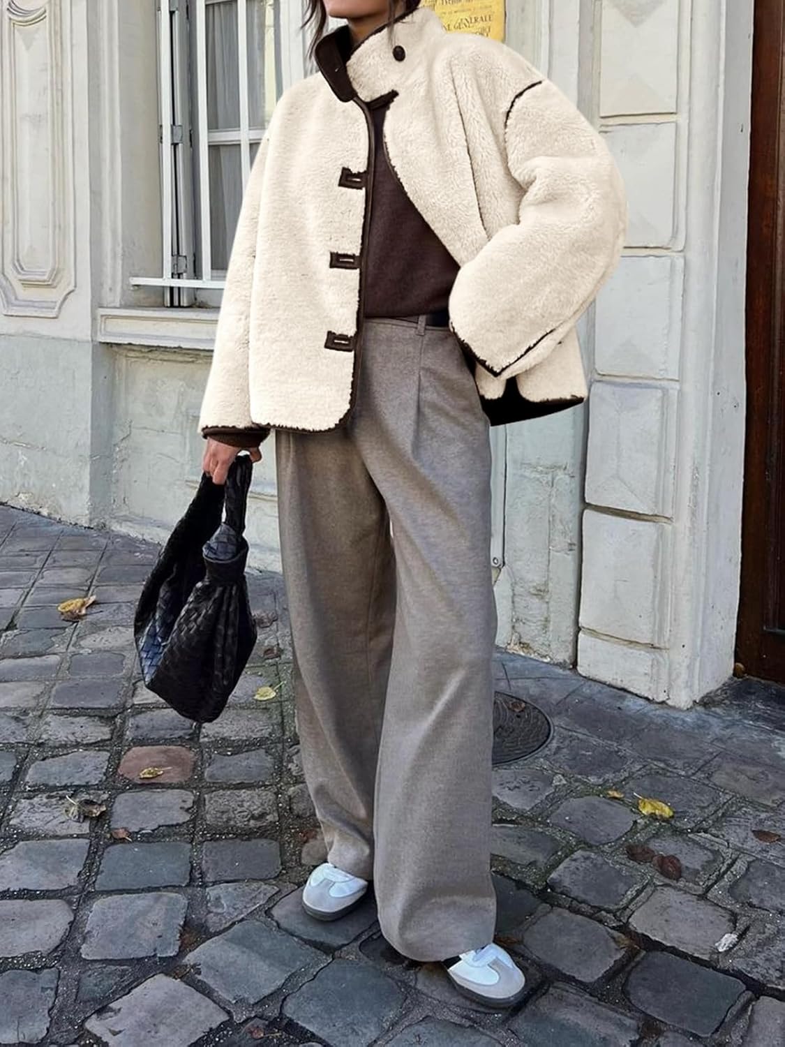 Tankaneo Womens Faux Fur Jackets Warm Winter Casual Button Down Stand Collar Long Sleeve Shaggy Outwear Coats - Image 5