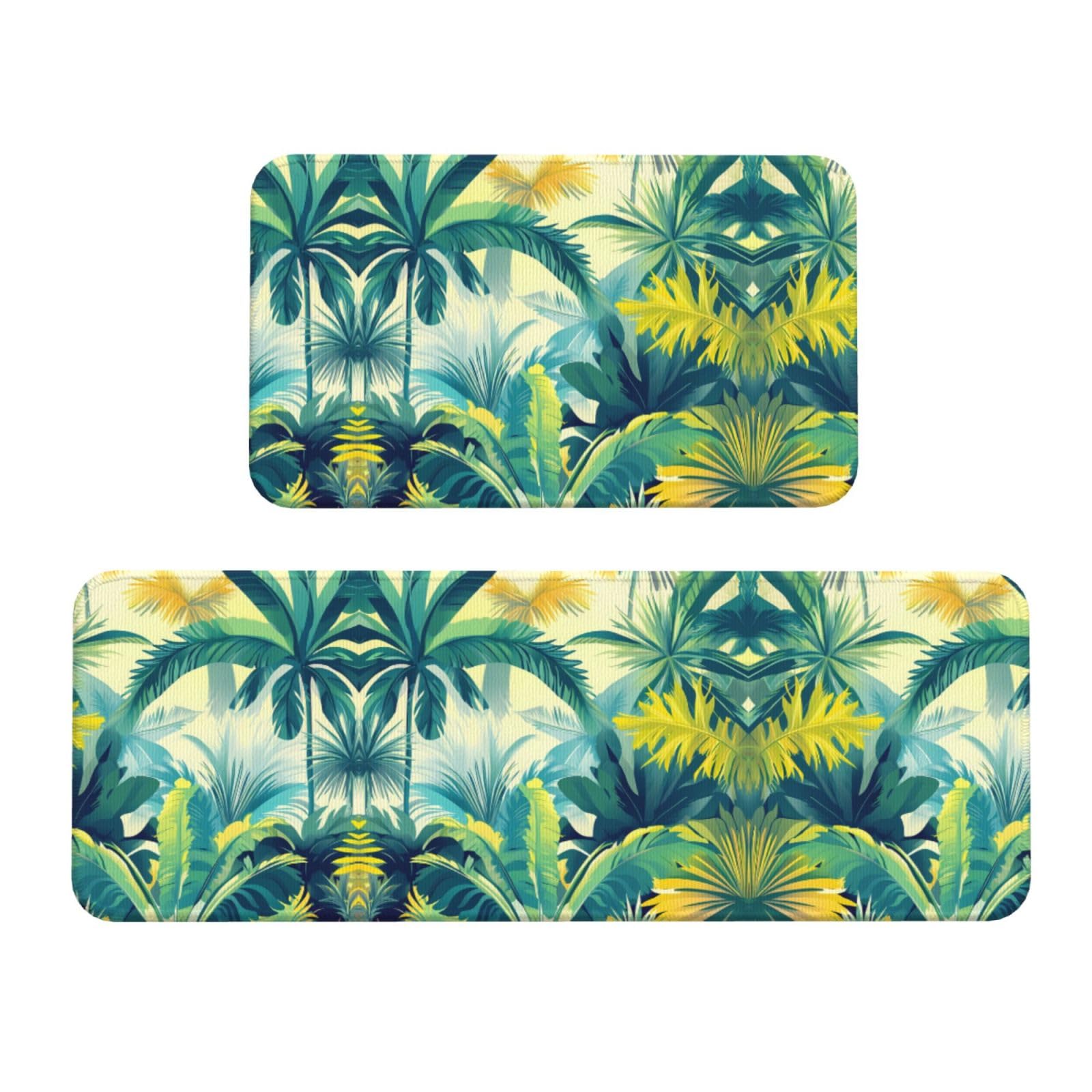Juego de 2 alfombrillas de cocina antideslizantes con diseño tropical para suelos secos