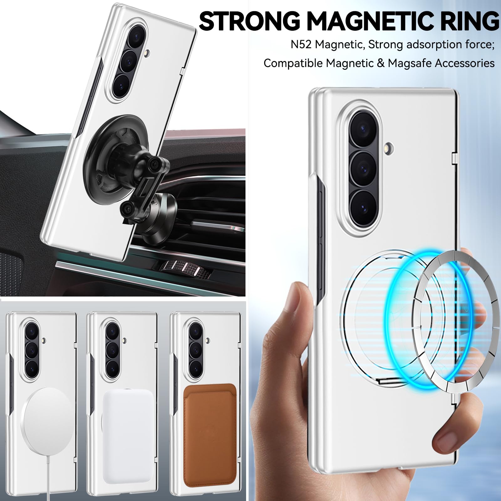 Custodia per Samsung Galaxy Z Fold 8 Ultra con supporto ad anello magnetico, [compatibile Magsafe] Protezione dello schermo integrata, copertura completa, custodia per telefono per Z Fold 8