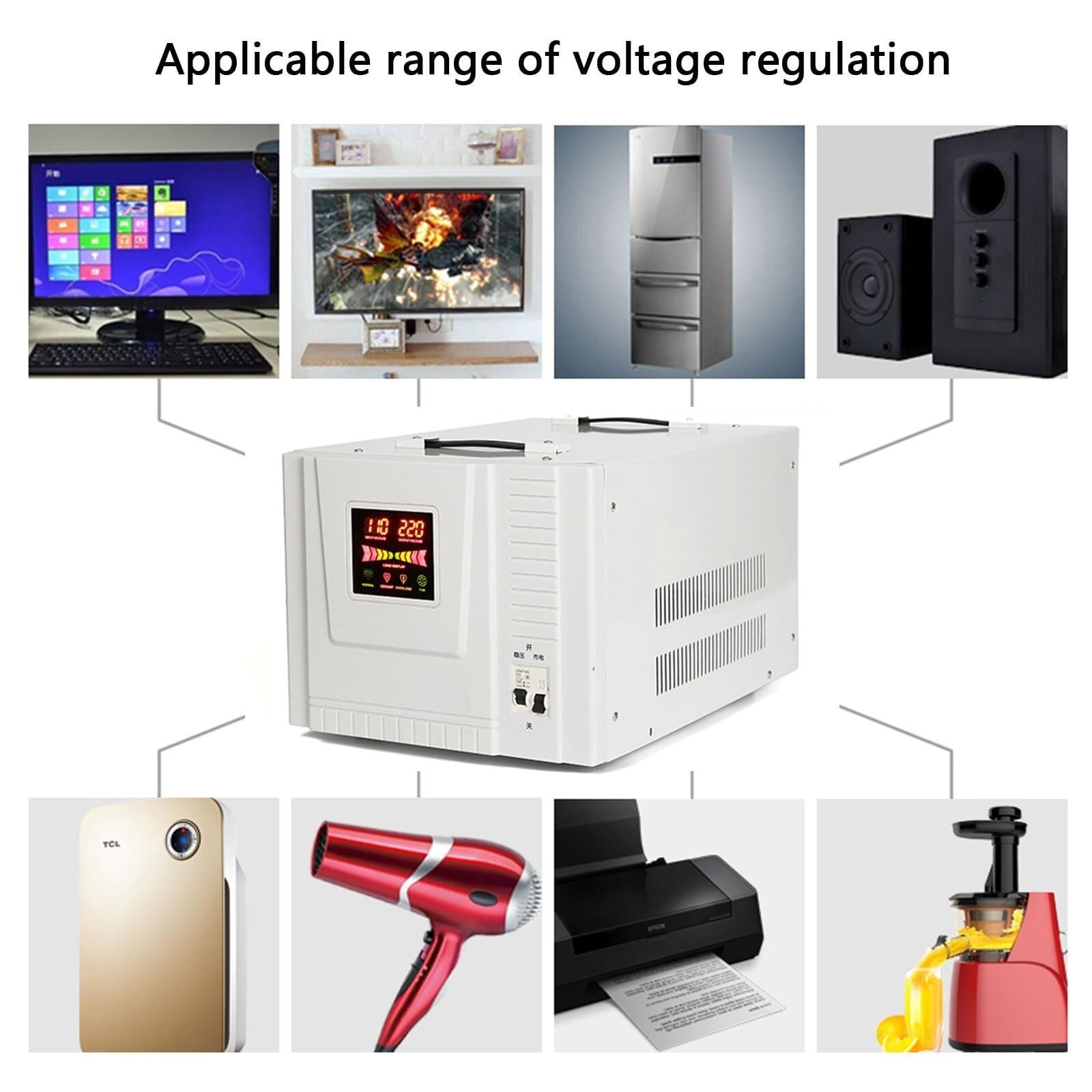 Estabilizador de Voltaje de 220 V, automático, de Escritorio, for Uso doméstico, de Alta Potencia, for Aire Acondicionado, regulador de Voltaje de CA.(2000VA)