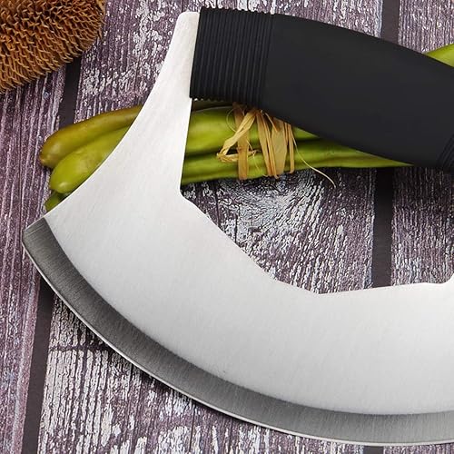 Miniatura 8 de Mezzaluna - Picador de ensalada, cuchillo mezzaluna de acero inoxidable, cortador afilado con cubierta de protección, cortador de verduras para