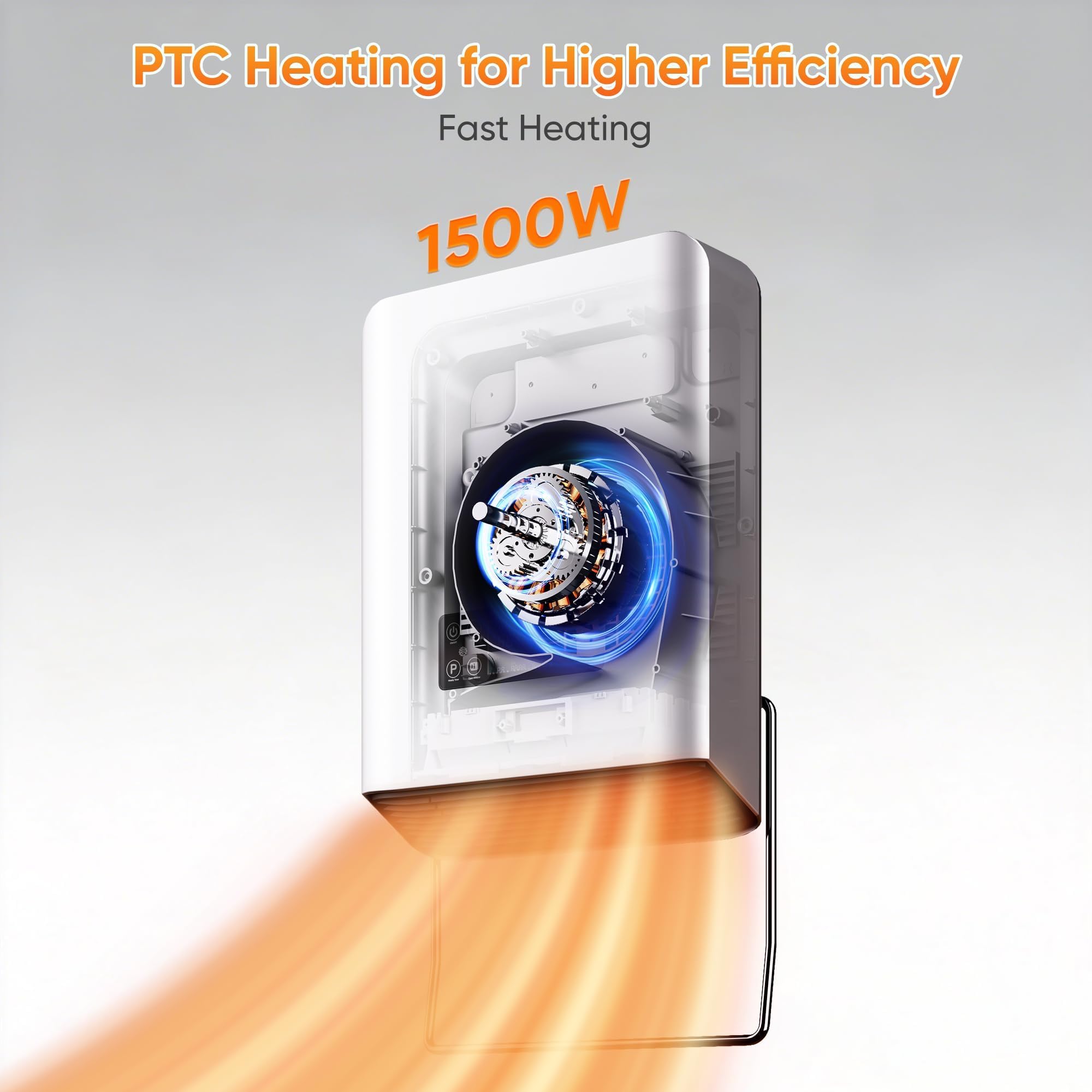 Calentador de pared, calefactores eléctricos PTC para uso en interiores, control remoto, termostato ajustable, calentador de fácil montaje para recámara, hogar, oficina, cochera, 1500 W