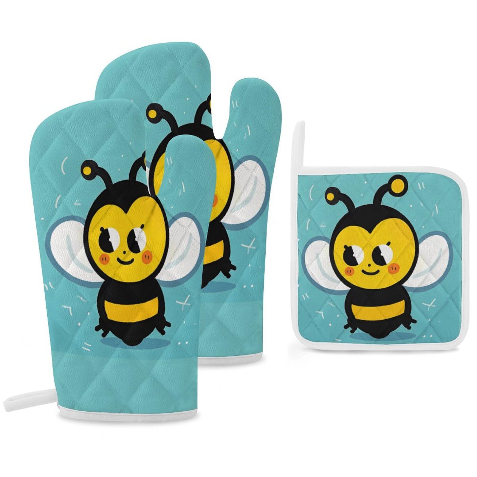 Maniques abeille lot de 3 en coton isolant pour cuisine et plats chauds